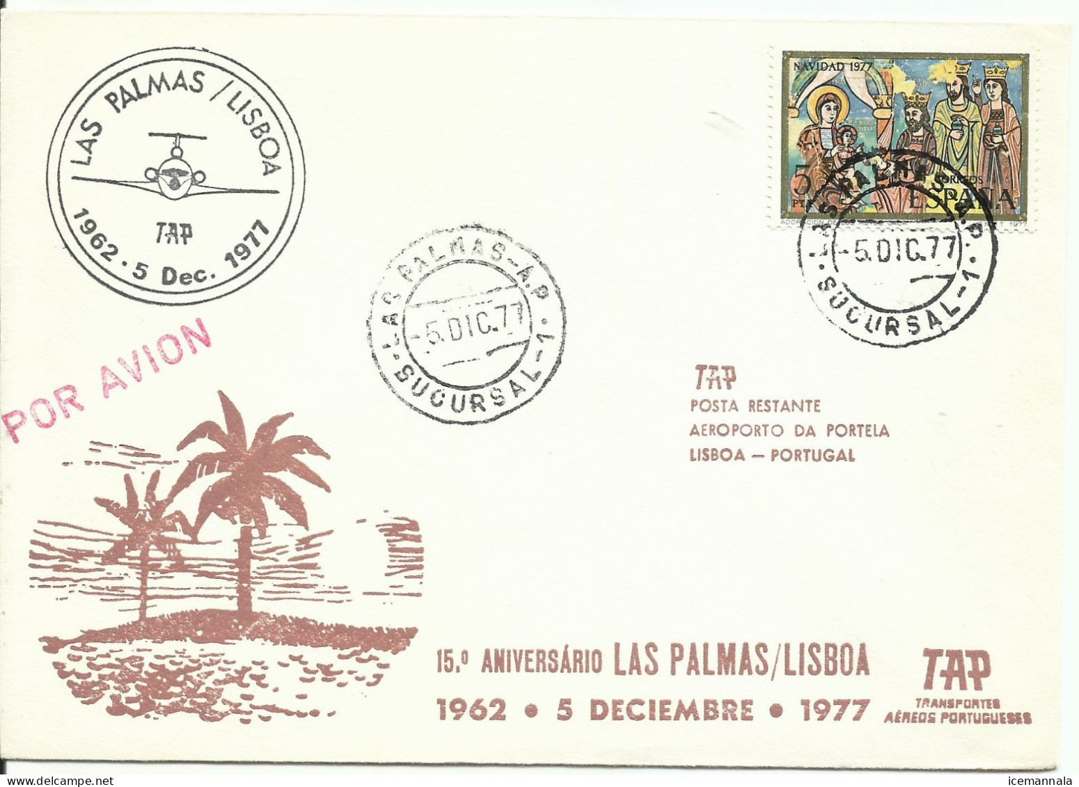 ESPAÑA,  CARTA AEREA  CONMEMORATIVA,  AÑO  1977 - Covers & Documents