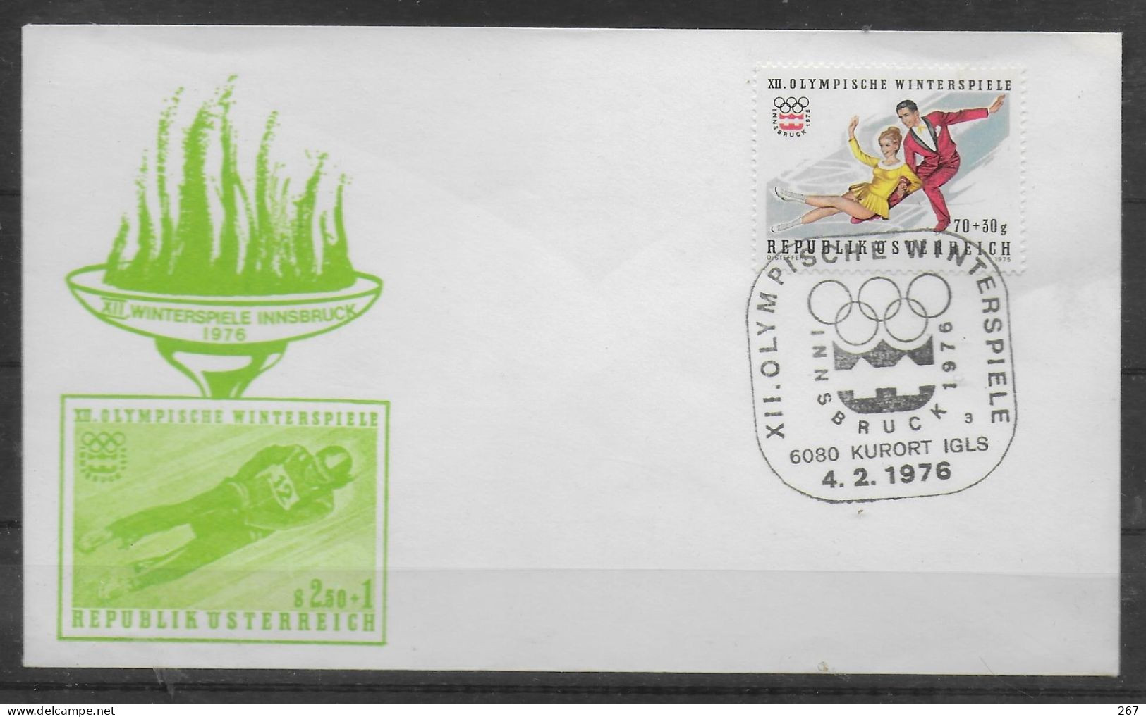 AUTRICHE     FDC  Innsbruck  Jo 1976  4-2  Patinage - Winter 1976: Innsbruck