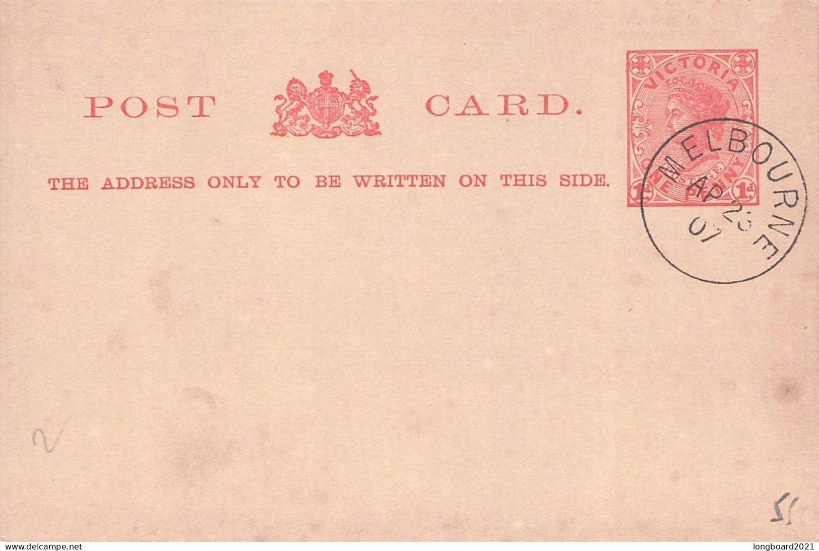 VICTORIA -  POSTCARD 1 PENNY Cancelled 1907 / 5182 - Lettres & Documents