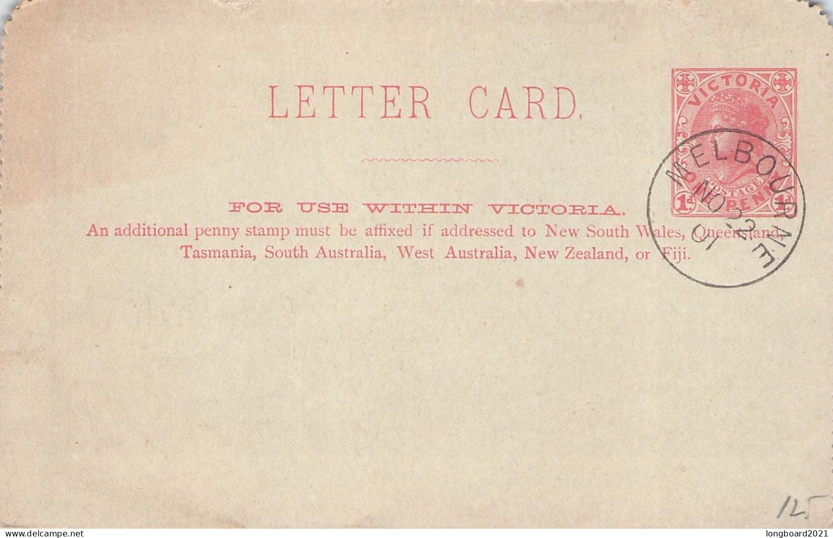 VICTORIA -  LETTER CARD 1 PENNY Cancelled 1901 / 5183 - Covers & Documents