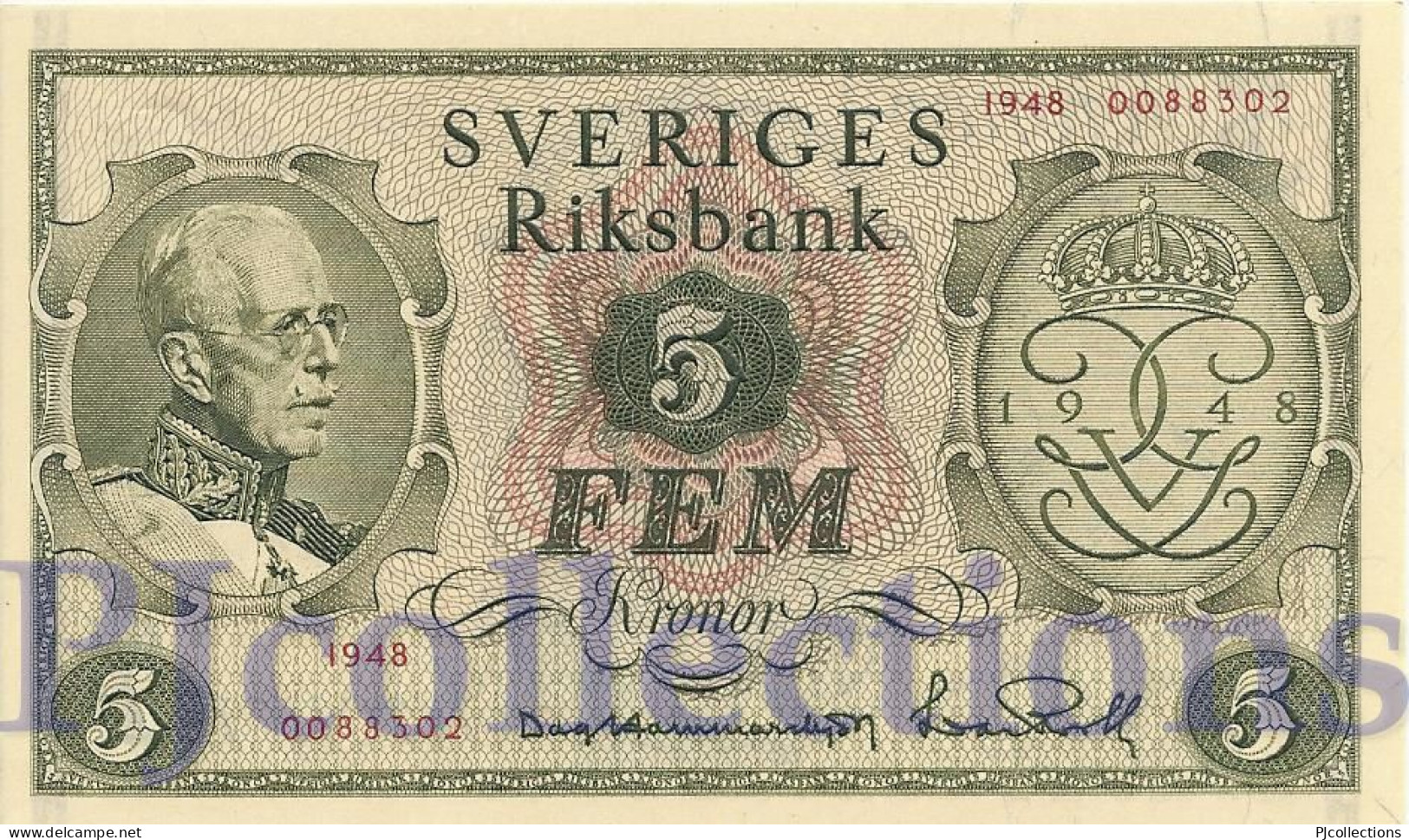 SWEDEN 5 KRONOR 1948 PICK 41a UNC RARE - Sweden