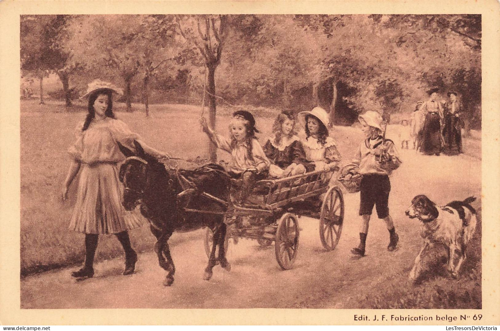 ARTS - Peintures Et Tableaux - Des Enfants Sur Un Char Tiré Par Un âne - Carte Postale Ancienne - Malerei & Gemälde