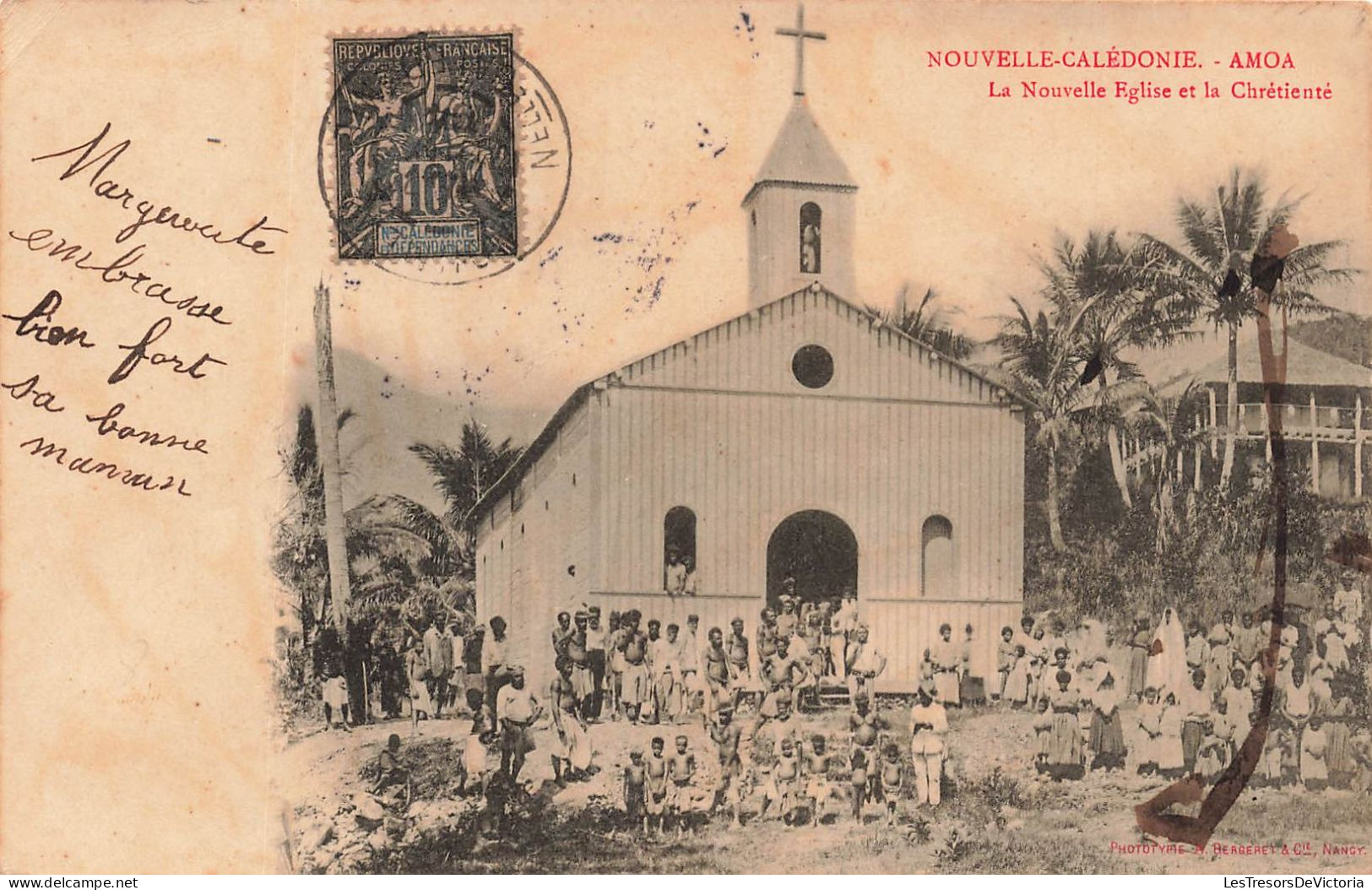 Nouvelle Calédonie - Amoa - La Nouvelle église Et La Chrétienté - Animé - Oblitéré 1904 - Carte Postale Ancienne - Nieuw-Caledonië