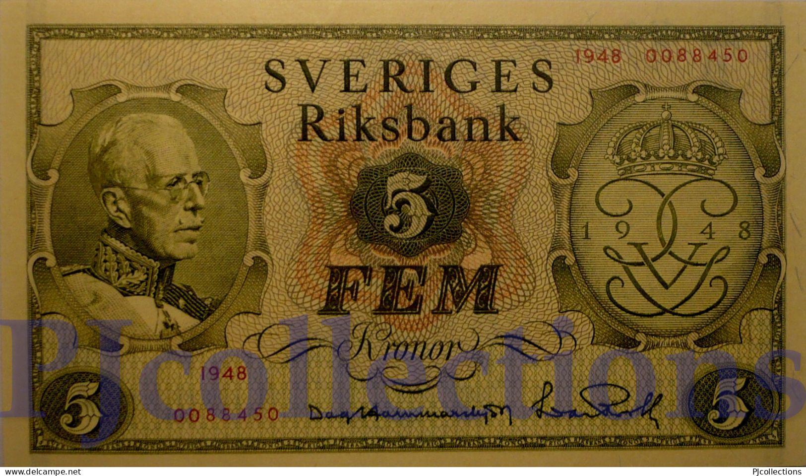 SWEDEN 5 KRONOR 1948 PICK 41a AUNC RARE - Suède