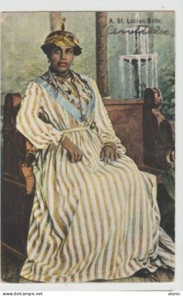 CPA Ste LUCIA - A ST. LUCIAN BELLE - ED. WESTALL - N°55 Départ -CASTRIES 28/FEV/1909-pour FRANCE(voir Destination???)BE- - Saint Lucia