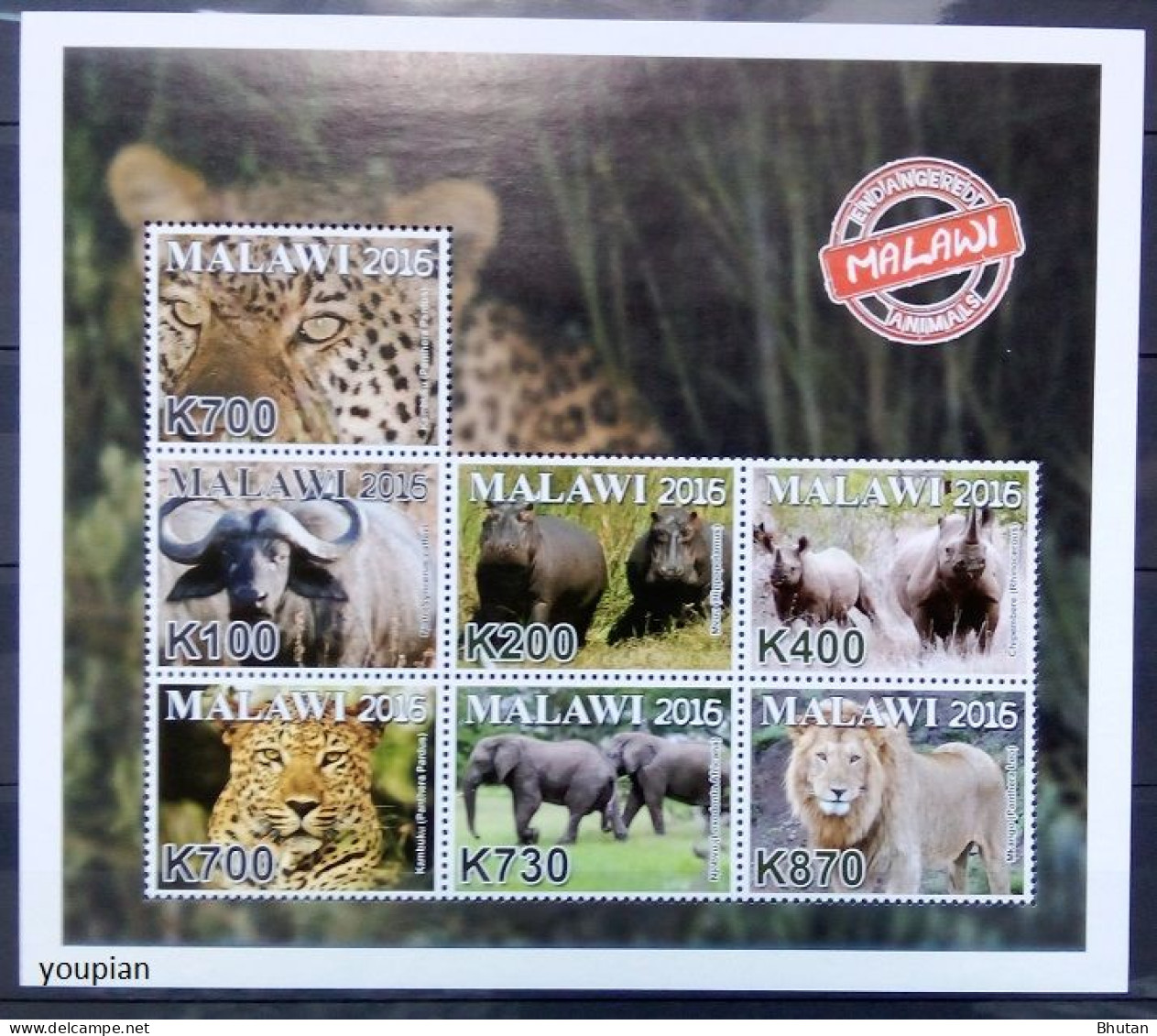 Malawi 2016, Endangered Animals, MNH S/S - Malawi (1964-...)