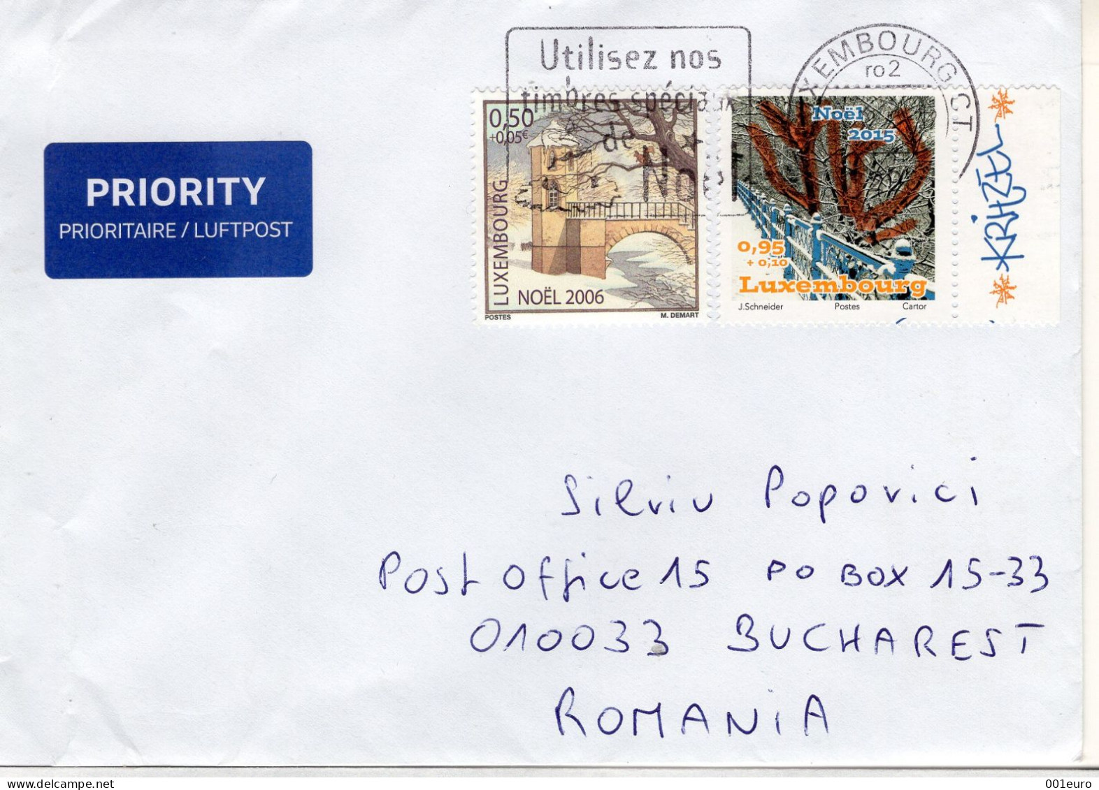 LUXEMBOURG:  3 Covers Circulated To Romania - Registered Shipping! - Gebruikt