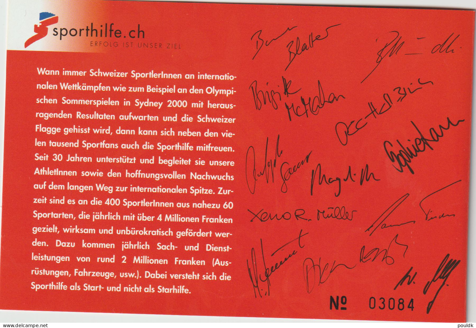 Switzerland Booklet Sporthilfe.ch Olympic Games Sydney 2000 MNH/**. Postal Weight Approx 0,08 Kg. Please Read - Summer 2000: Sydney