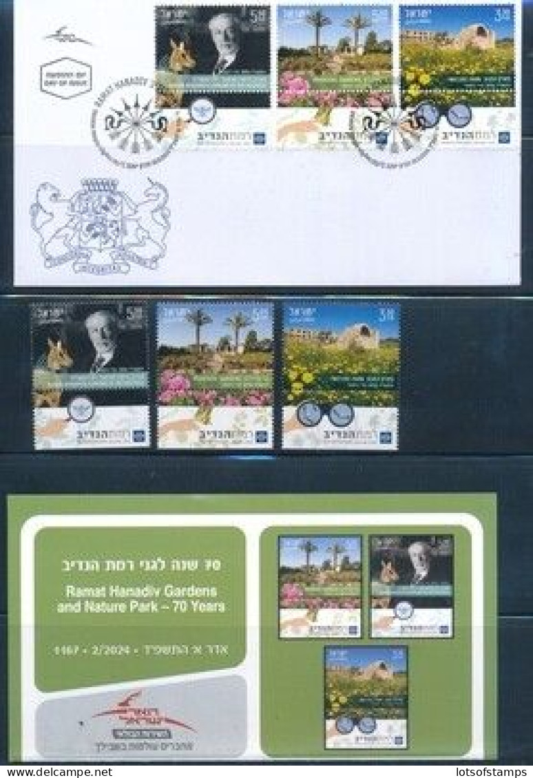 ISRAEL 2024 RAMAT HANADIV GARDENS STAMPS + FDC + POSTAL SERVICE BULLETIN - Ongebruikt