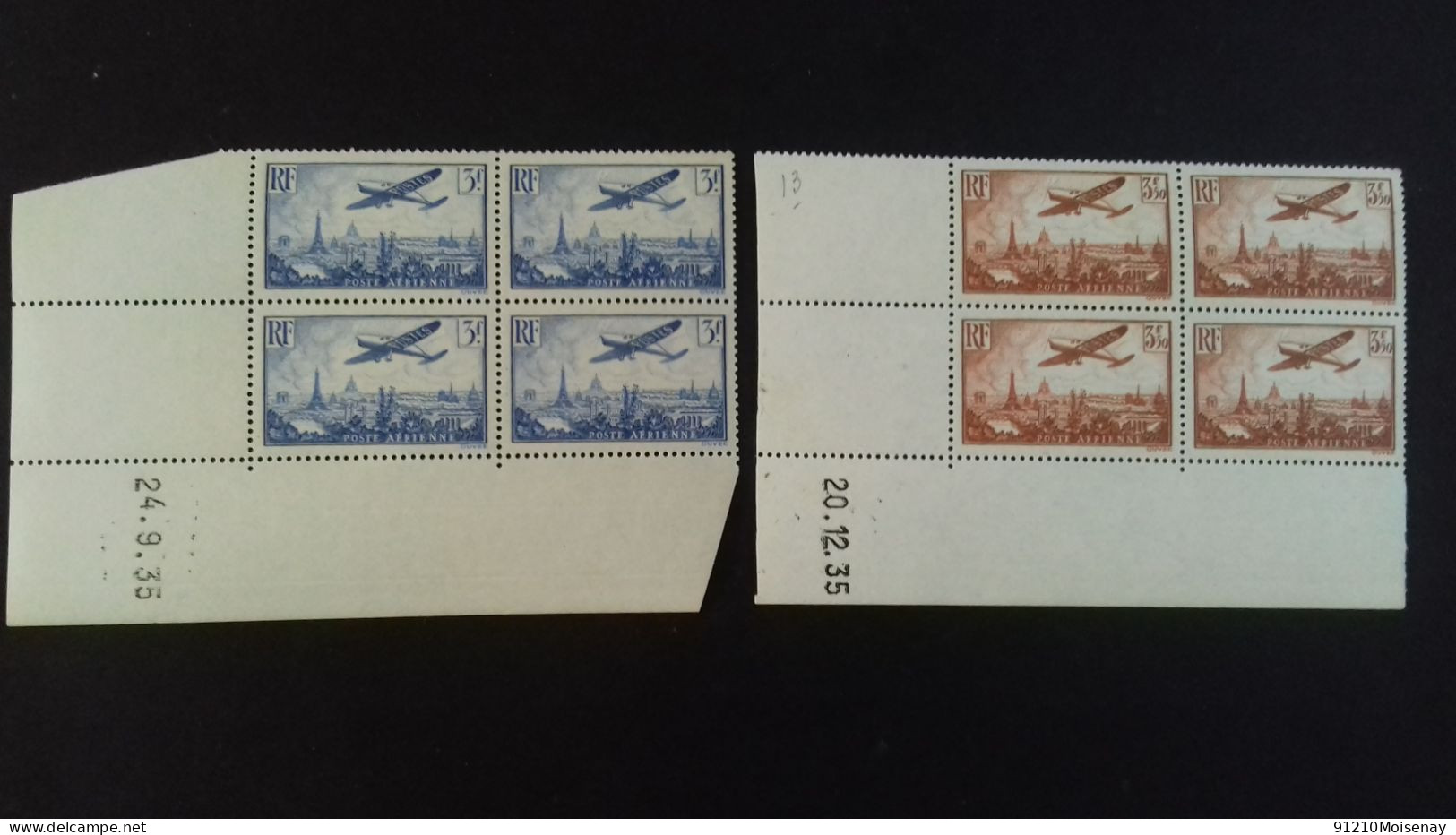 FRANCE  PA  8/13**   " Coin Daté"  De  1935 BLOC De 4 - Airmail