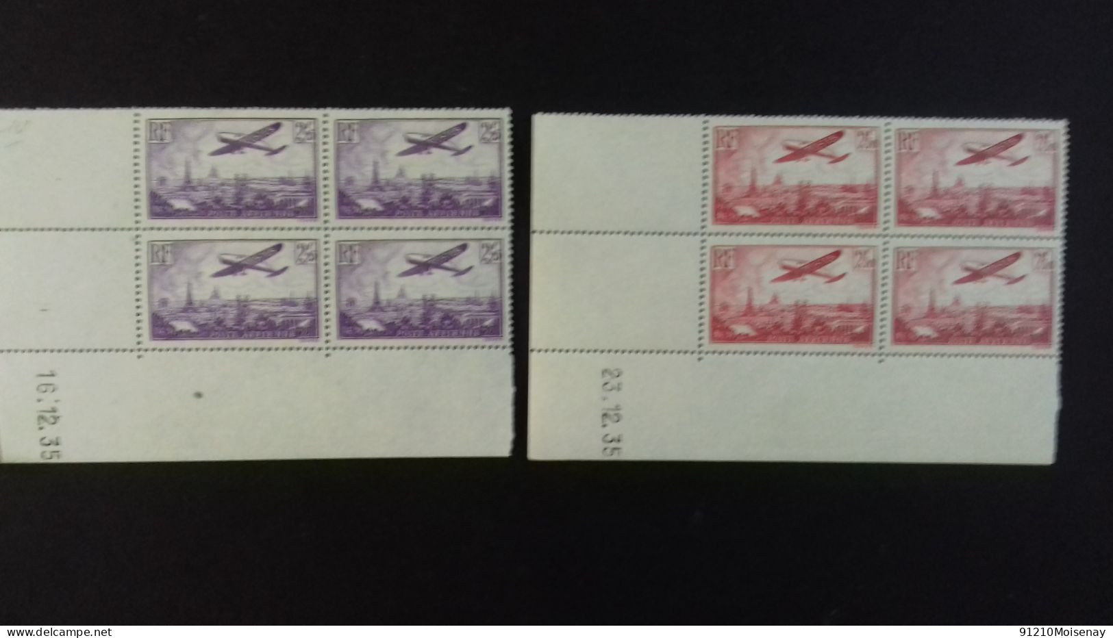 FRANCE  PA  8/13**   " Coin Daté"  De  1935 BLOC De 4 - Airmail