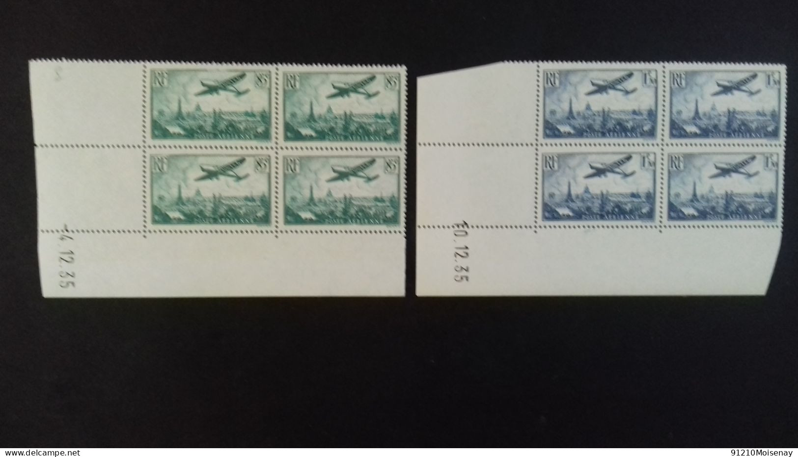 FRANCE  PA  8/13**   " Coin Daté"  De  1935 BLOC De 4 - Airmail