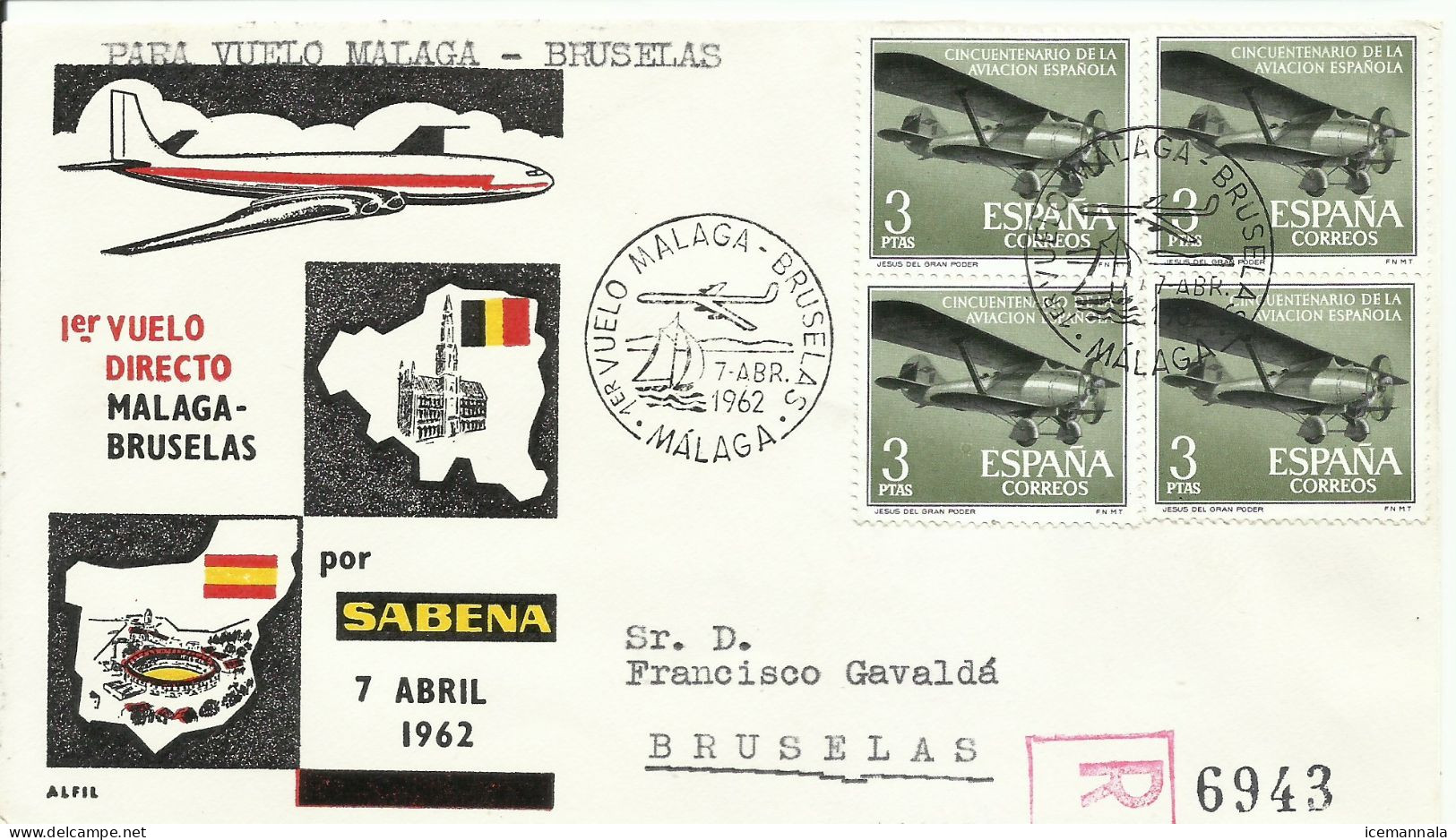 ESPAÑA,  CARTA  AEREA   CONMEMORATIVA  AÑO  1962 - Covers & Documents