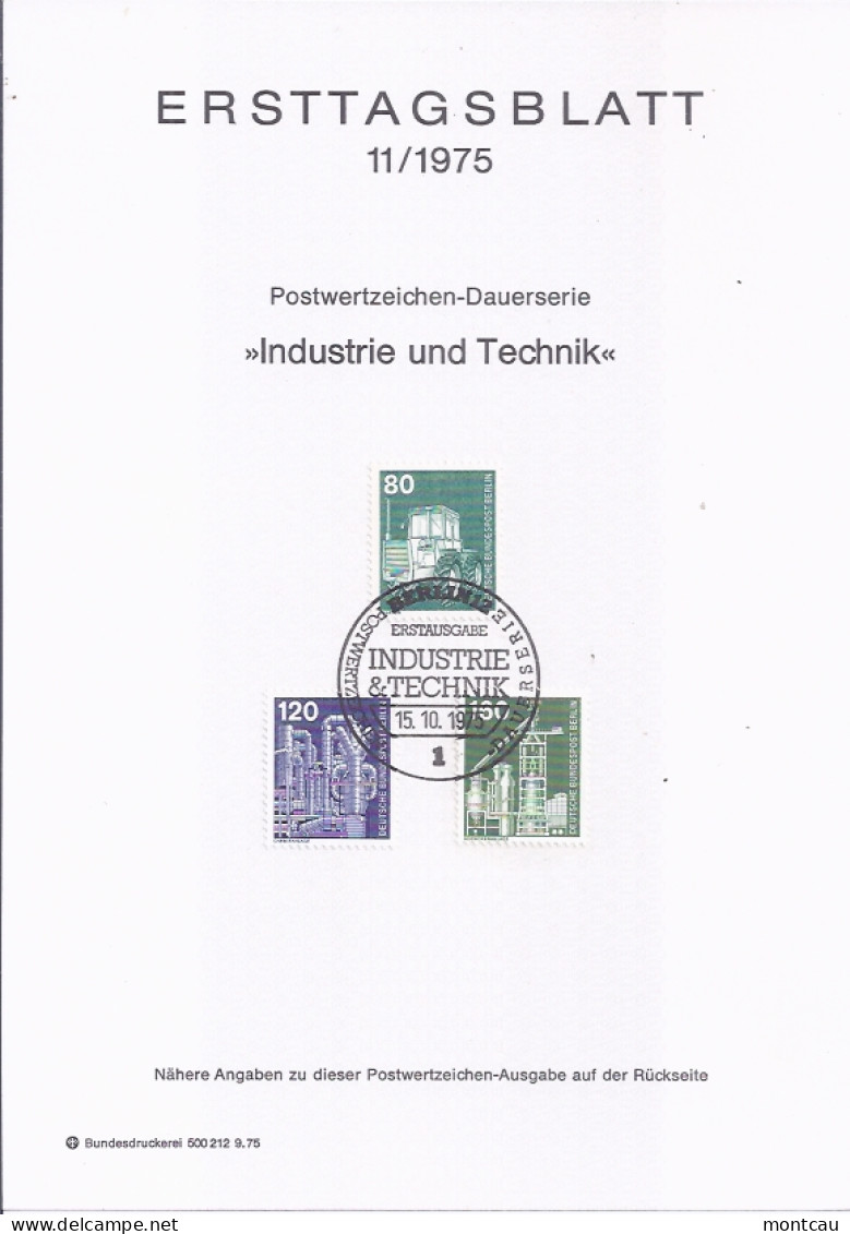 Germany-Berlin ETB # 11 / 75 Mi: 501,503,505 - 1er Día – FDC (hojas)