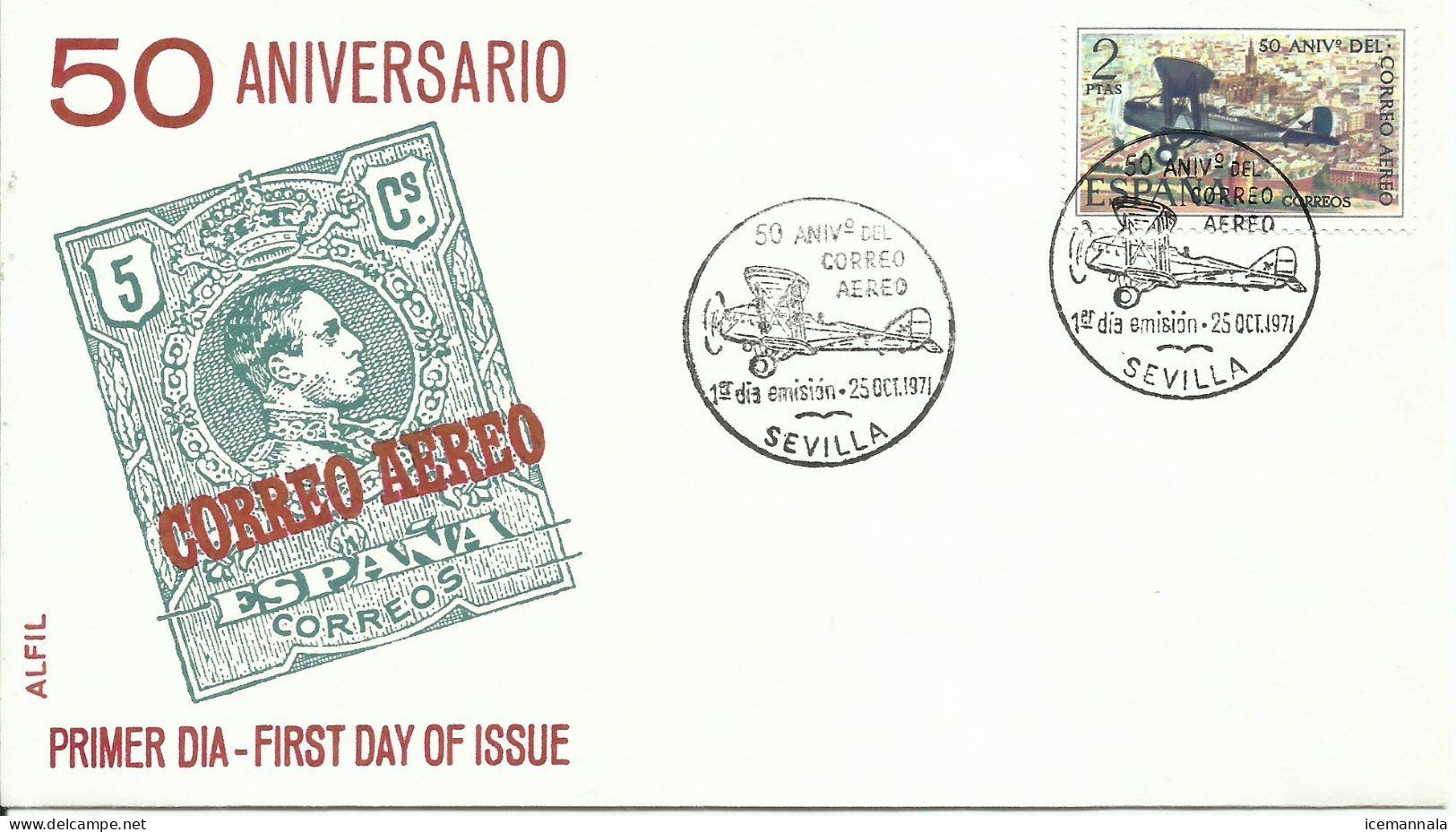 ESPAÑA,  SOBRE  PRIMER DIA DE CIRCULACION  AEREO,  AÑO  1971 - Briefe U. Dokumente