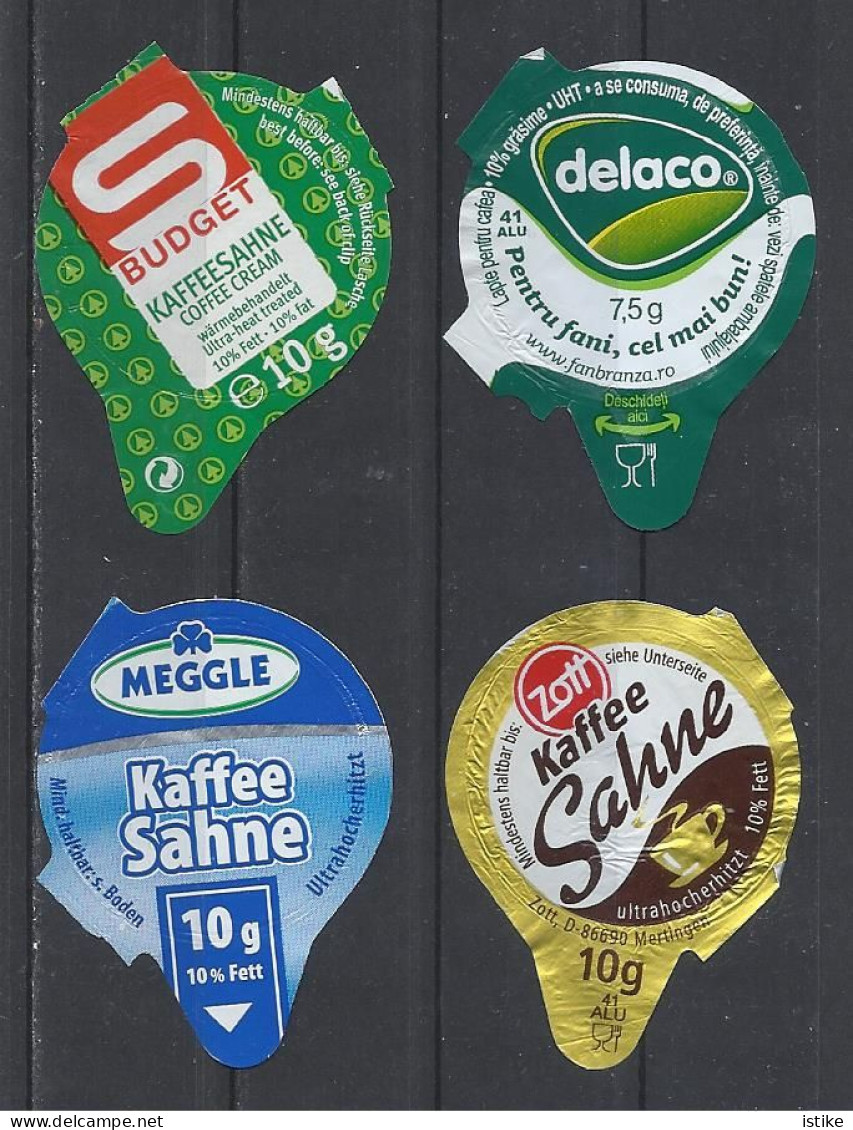 Coffee Cream Labels, Budget, Delaco, Meggle & Zott,  Lot Of 4. - Koffiemelk-bekertjes