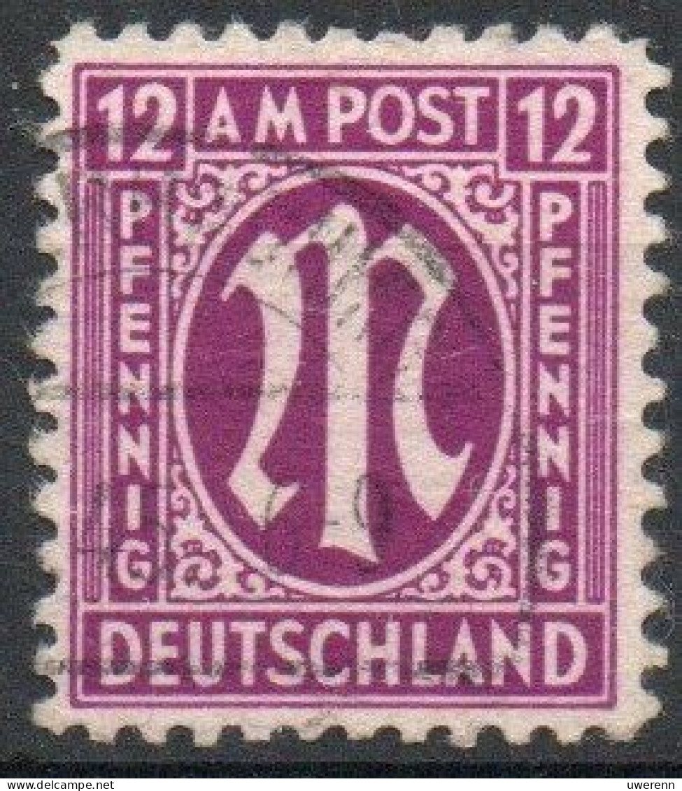 AM Post. Amerikanischer Druck, 12 Pf Violett, Papier Z, Mi 7z Gestempelt - Used