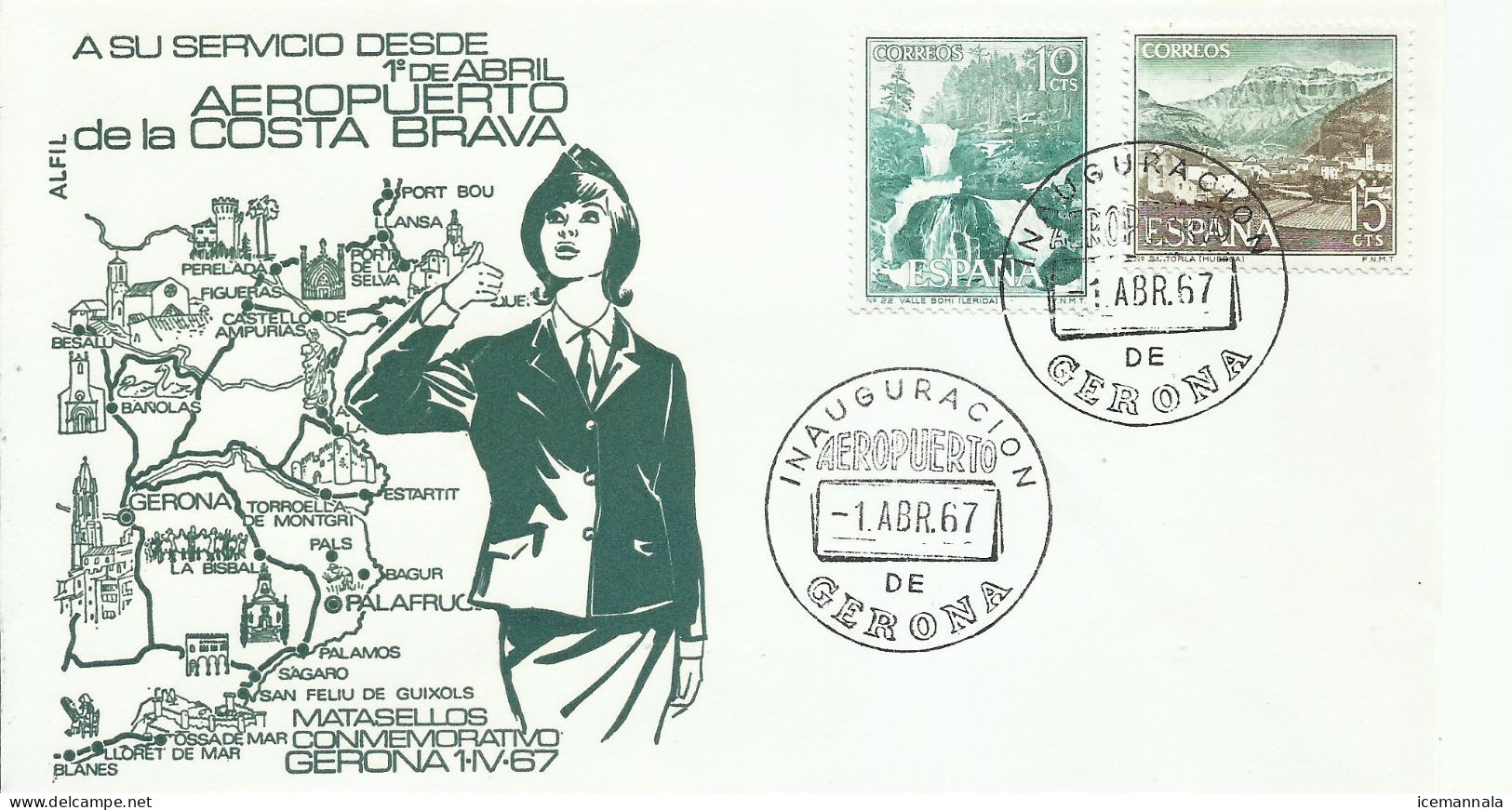 ESPAÑA,  CARTA CONMEMORATIVA  AEREA,  AÑO 1967 - Cartas & Documentos