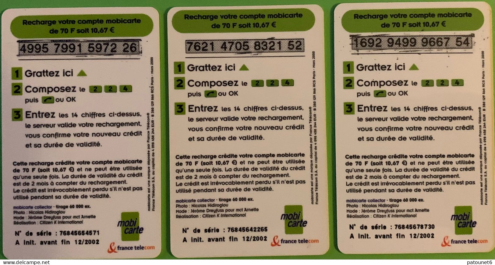 MBC 46  -  MODE 5  " Capuche "  -  70 Unités  -  1 Lot De 3 Cartes - Cellphone Cards (refills)