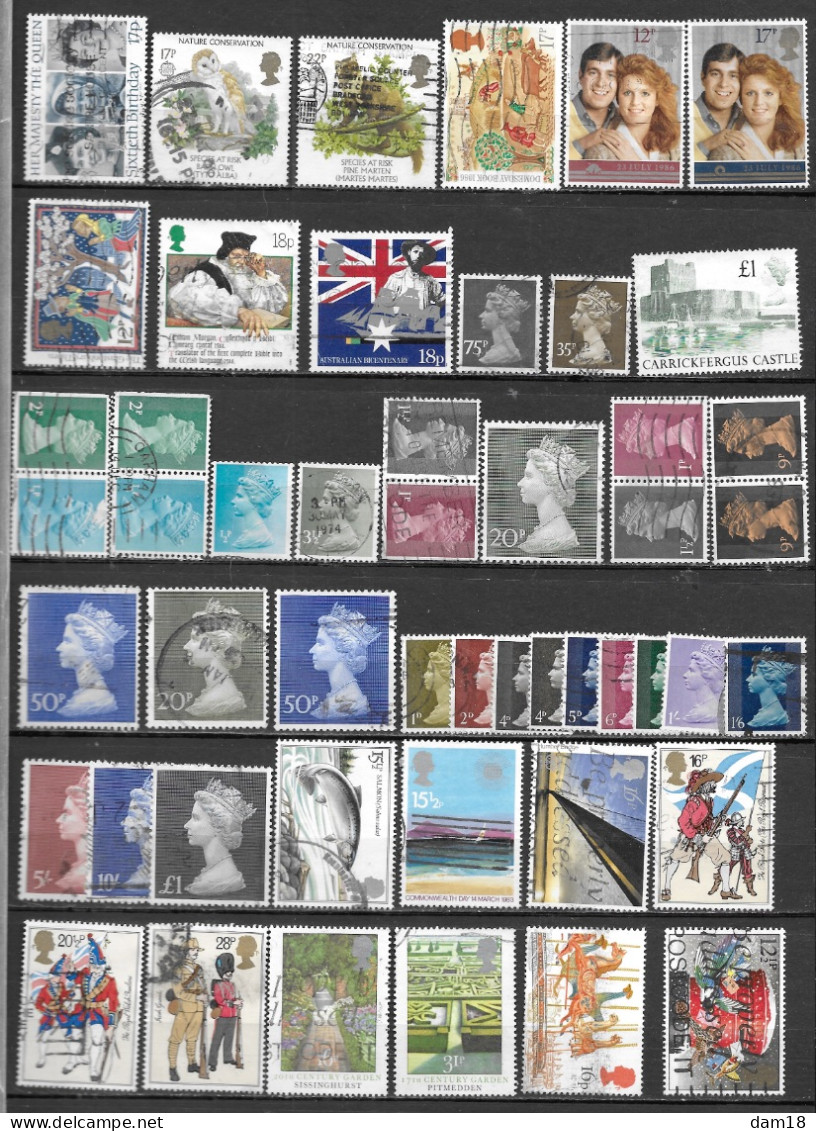 ROYAUME UNI GRANDE BRETAGNE LOT DE 80 TIMBRES DIFFERENTS COTE = 64 € VOIR 2 PHOTOS - Verzamelingen