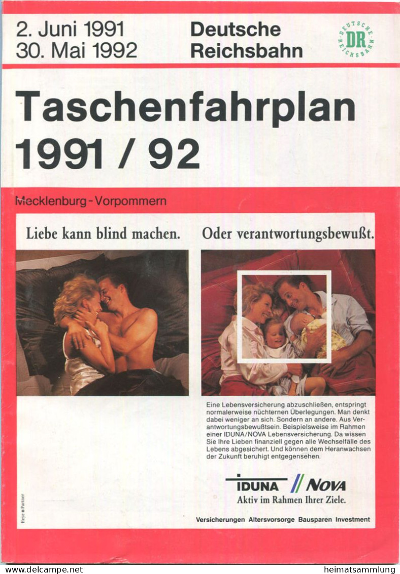 Deutschland - Deutsche Reichsbahn - Taschenfahrplan 1991/92 - Mecklenburg-Vorpommern - 112 Seiten Und Eine Übersichtskar - Europa