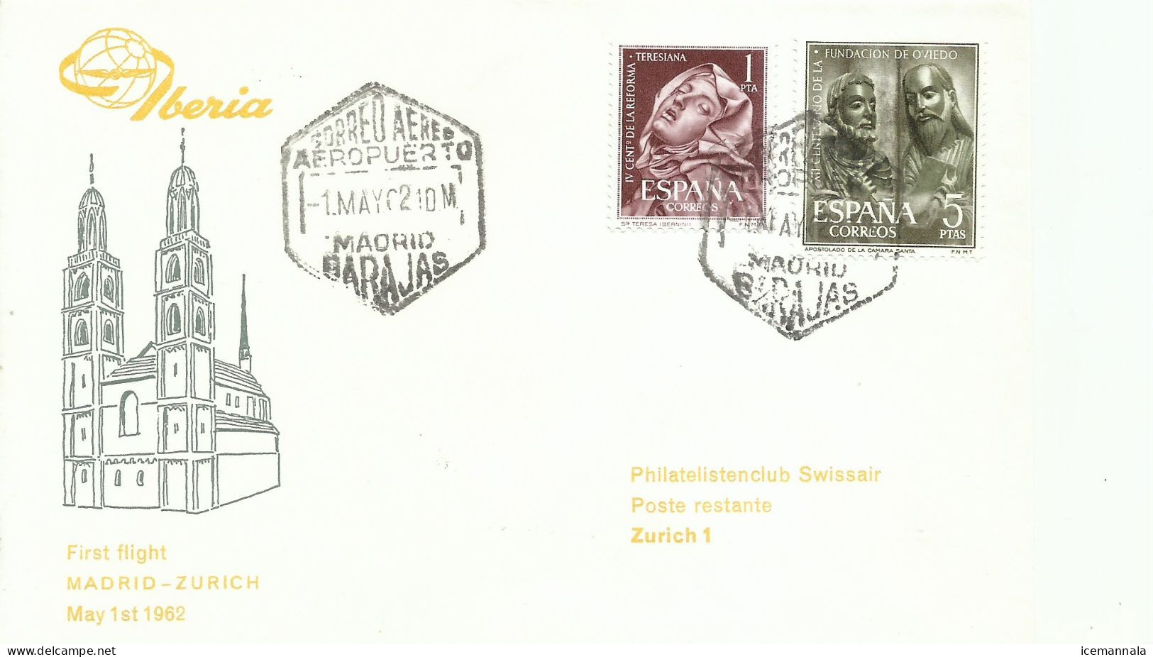 ESPAÑA,  CARTA  AEREA   CONMEMORATIVA  AÑO  1962 - Lettres & Documents