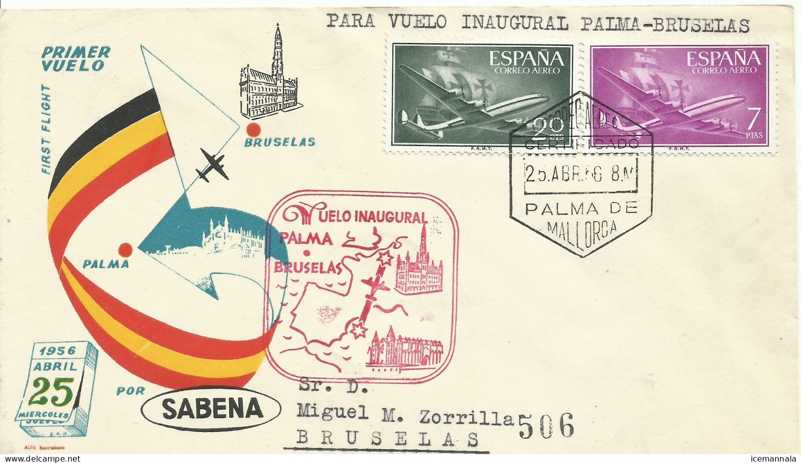 ESPAÑA,  CARTA  AEREA   CONMEMORATIVA  AÑO  1956 - Briefe U. Dokumente