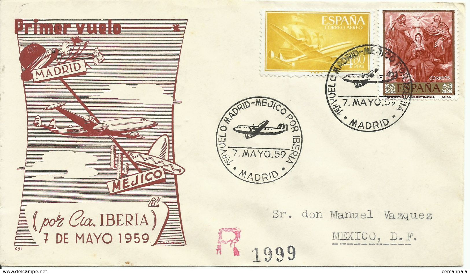 ESPAÑA,  CARTA  AEREA   CONMEMORATIVA  AÑO  1959 - Lettres & Documents