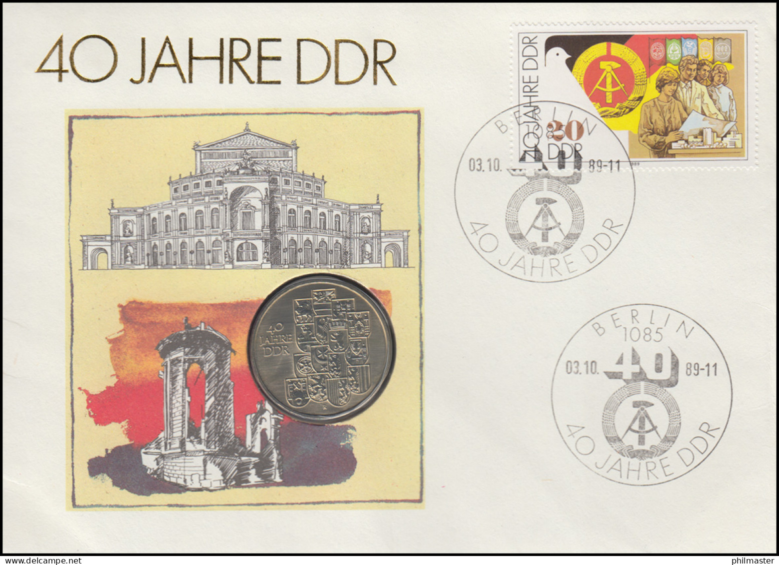 DDR-Numisbrief 40 Jahre DDR, 10-Mark-Gedenkmünze, ESSt 3.10.1989 - Enveloppes Numismatiques
