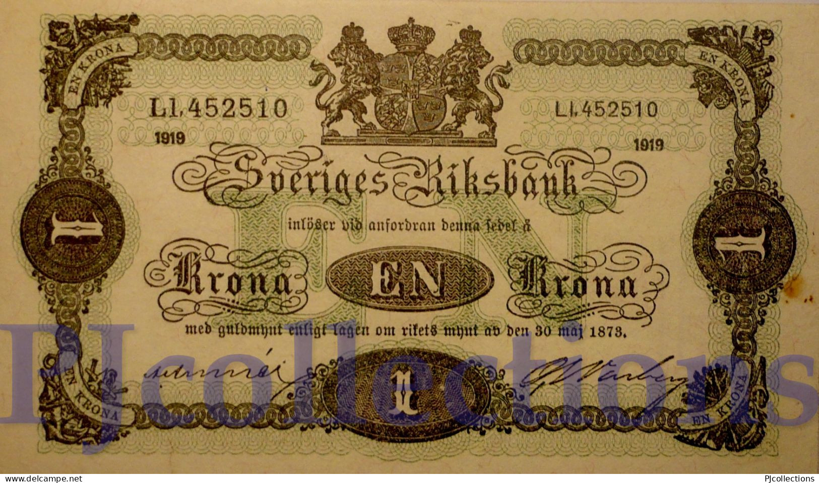 SWEDEN 1 KRONA 1919 PICK 32f AU+ - Sweden