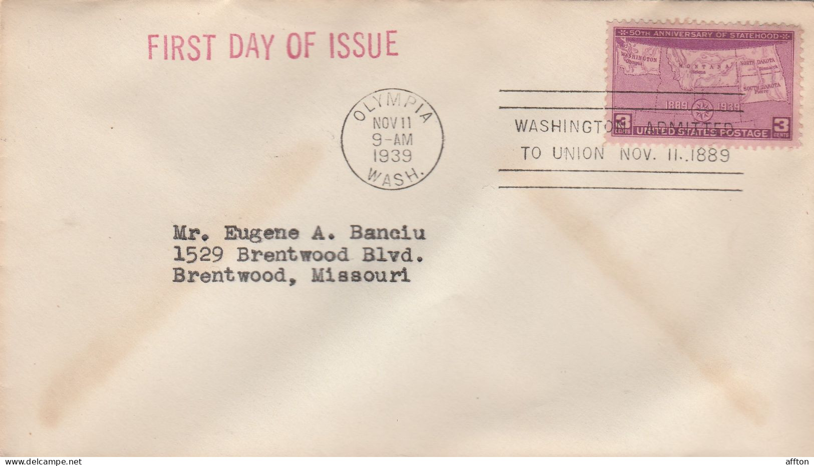 United States 1939 FDC Mailed - 1851-1940