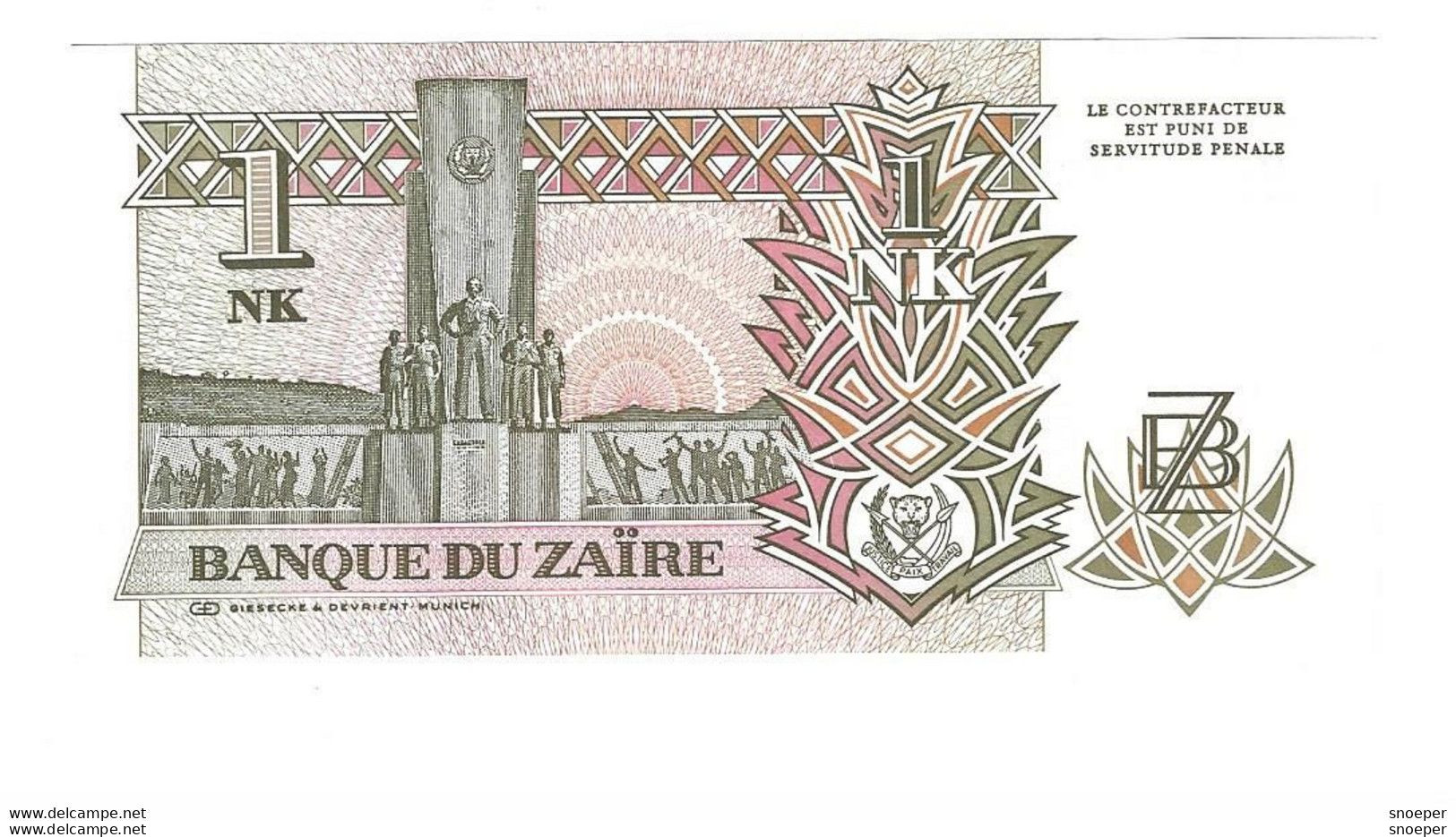 *zaire  1 Likuta  1993   47  Unc - Zaire