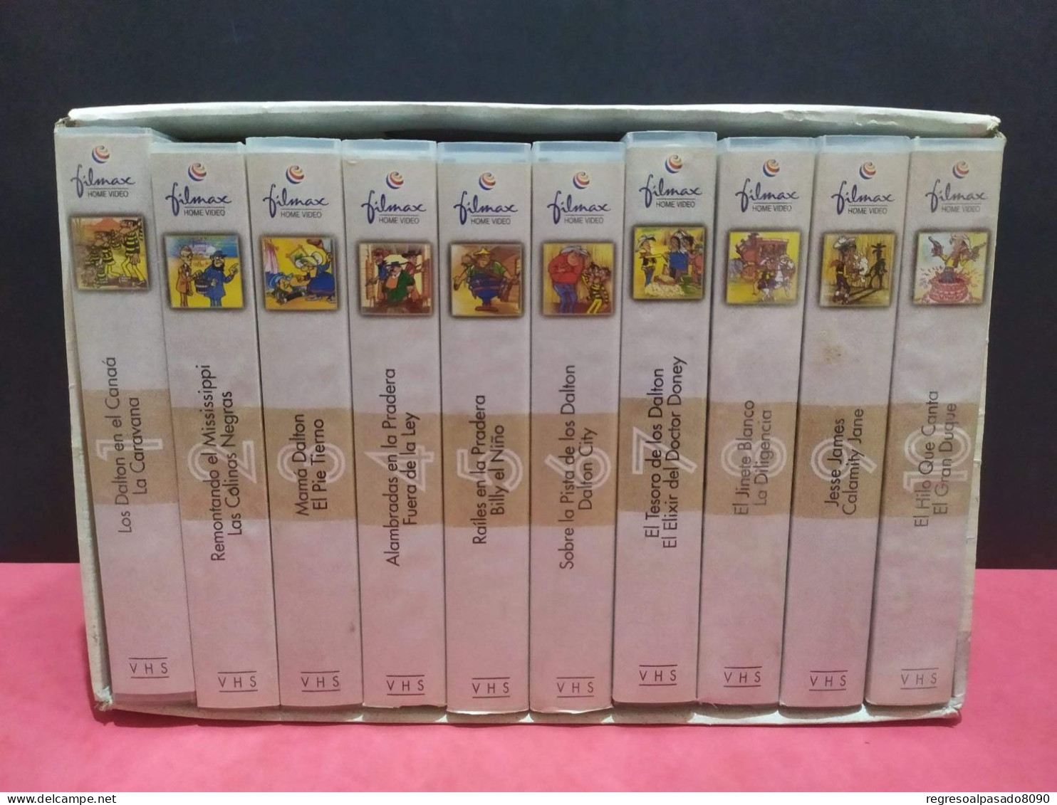 Colección Completa Con Caja Expositora Antiguas Películas Cintas De Vídeo Cassette VHS Lucky Luke - Colecciones & Series