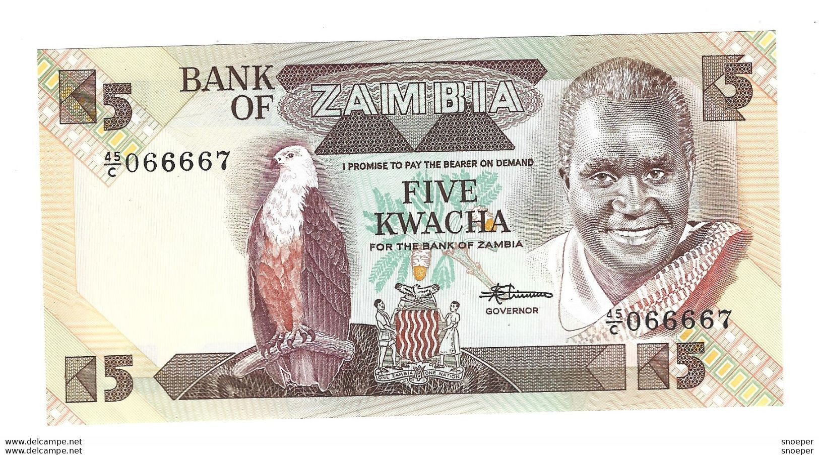 Zambia 5 Kwacha 1980-88    25d   Unc - Zambia