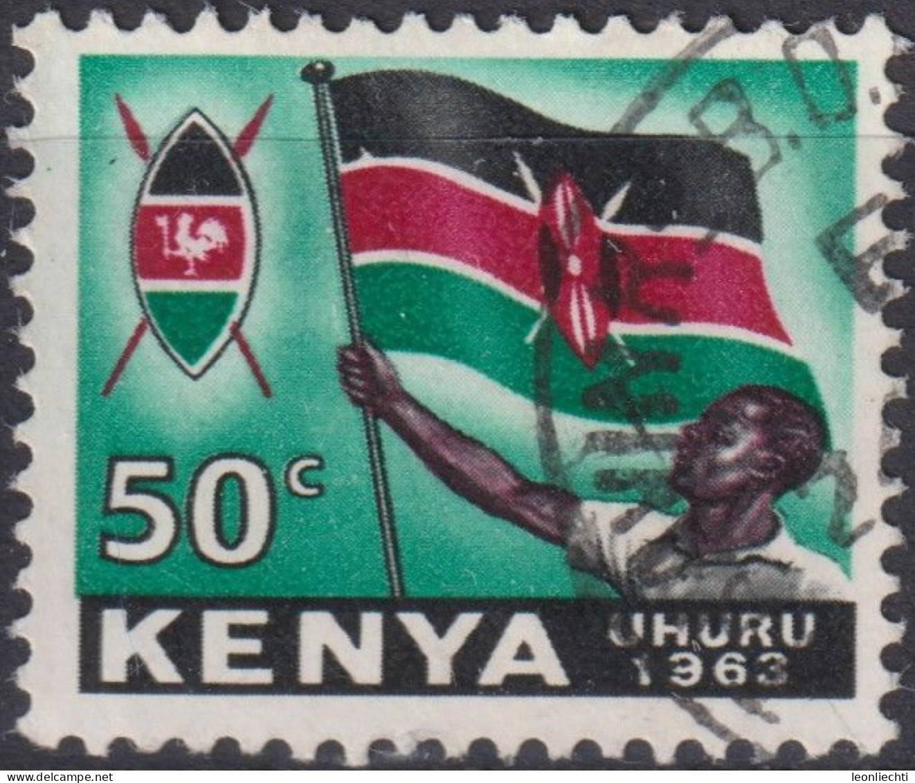 1963 Kenia ° Mi:KE 7, Sn:KE 7, Yt:KE 7, Kenyan With Kenyan Flag, Unabhängigkeit - Kenya (1963-...)