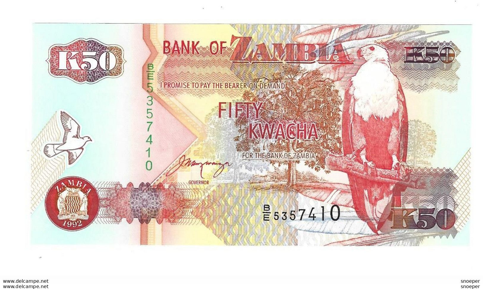 Zambia 50 Kwacha 1992  37b Sig 11   Unc - Sambia