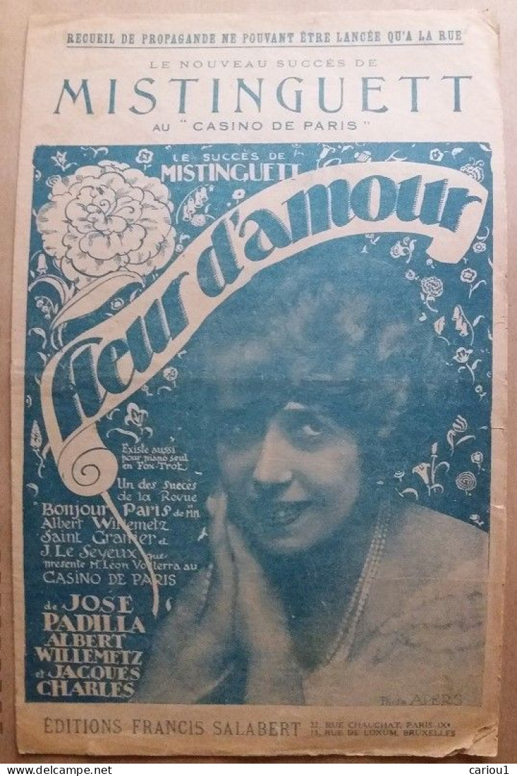 C1 MISTINGUETT Partition FLEUR D AMOUR 1924 BONJOUR PARIS Jose PADILLA Willemetz - Otros & Sin Clasificación