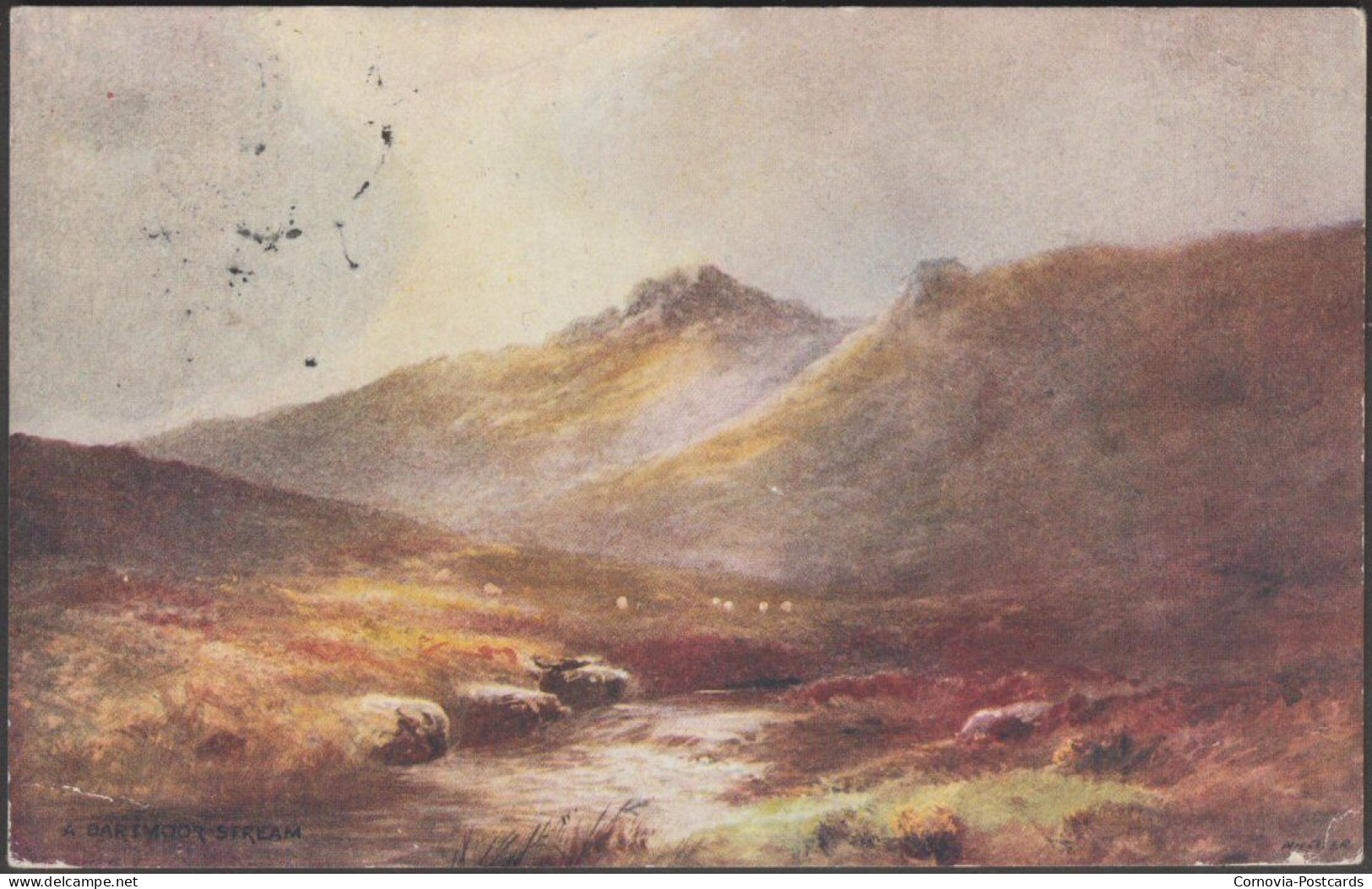 WH Dyer - A Dartmoor Stream, Devon, 1920 - Salmon Postcard - Dartmoor