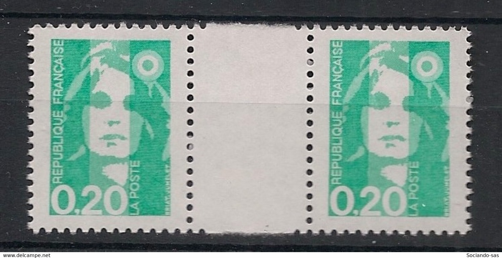 FRANCE - 1990 - N°YT. 2618a - Briat 20c Vert - Paire Interpanneau - Sans Phosphore - Neuf Luxe ** / MNH / Postfrisch - Ungebraucht