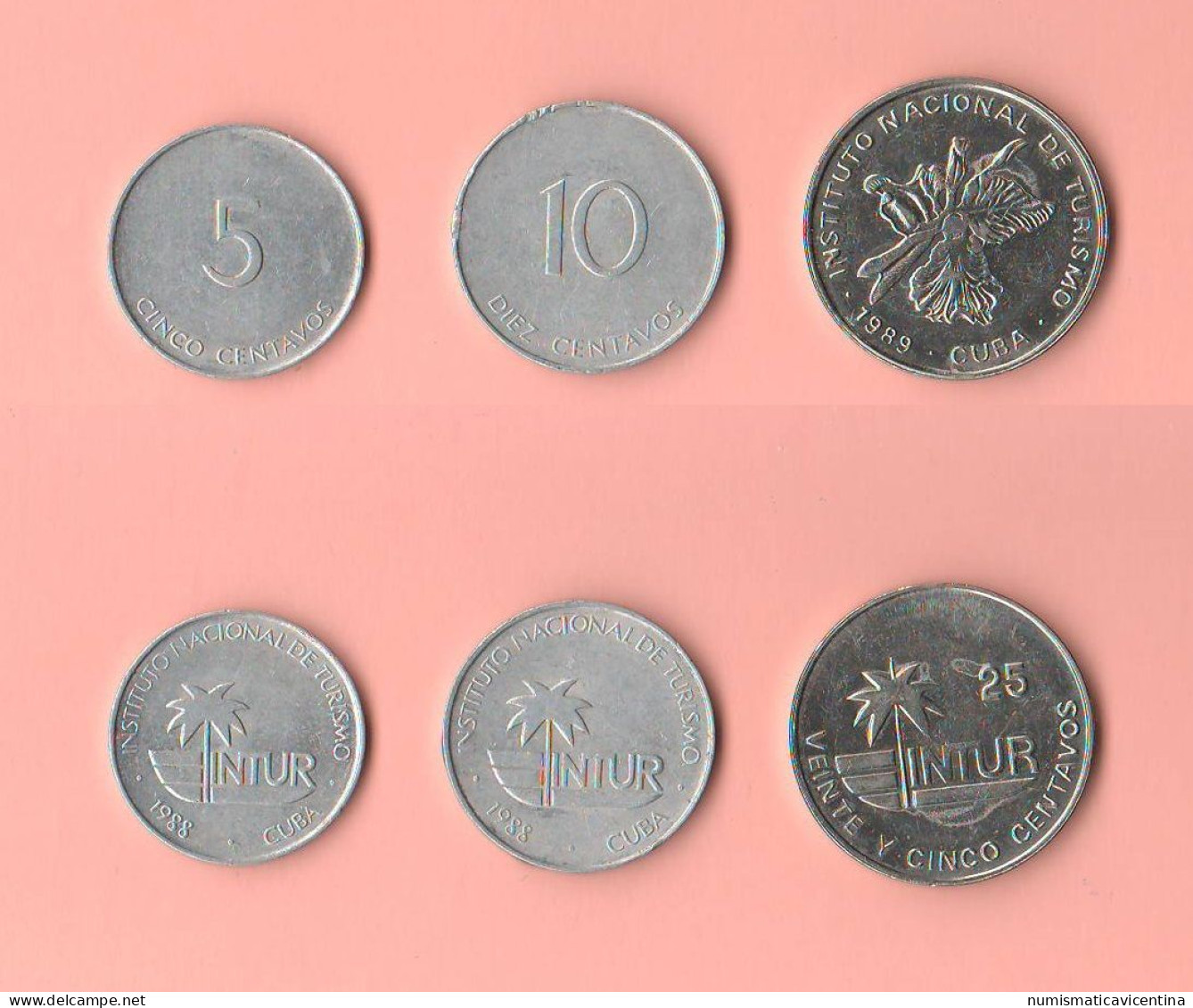 Cuba  5 + 10 Centavos 1988 + 25 Centavos 1989 Isla De Cuba Aluminum E Nickel Coin - Kuba