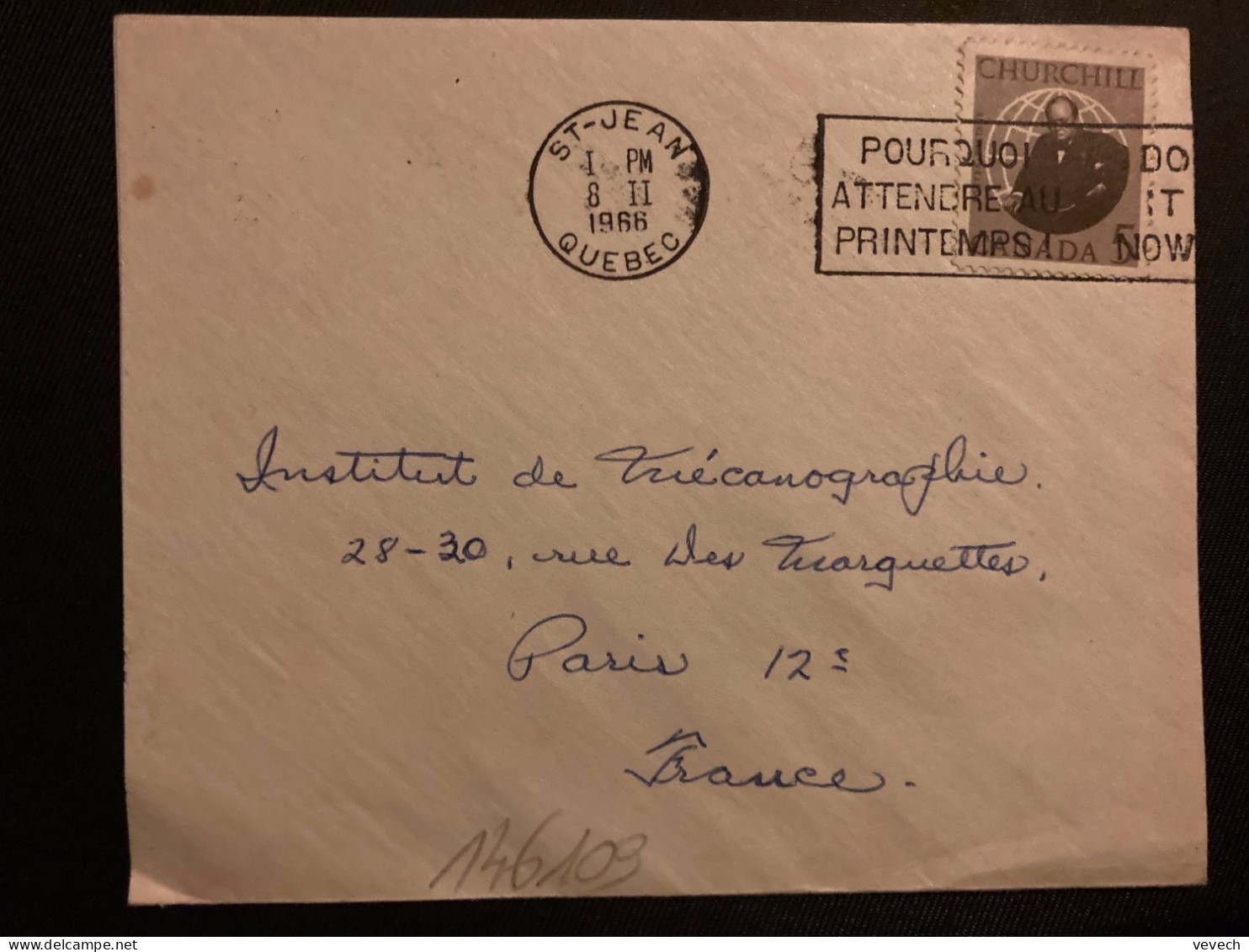 LETTRE Pour La FRANCE TP CHURCHILL 5 OBL.MEC.8 II 1966 ST JEAN QUEBEC - Brieven En Documenten