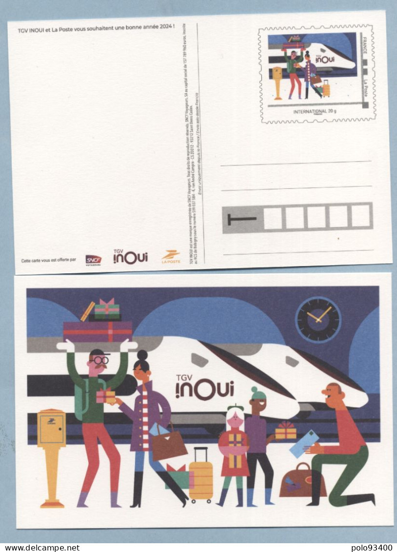 2024 TGV INOUI TARIF INTERNATIONAL LA POSTE-SNCF BONNE ANNÉE 2024  RARE    TIRAGE DE 1000 EXEMPLAIRES - Prêts-à-poster:Stamped On Demand & Semi-official Overprinting (1995-...)