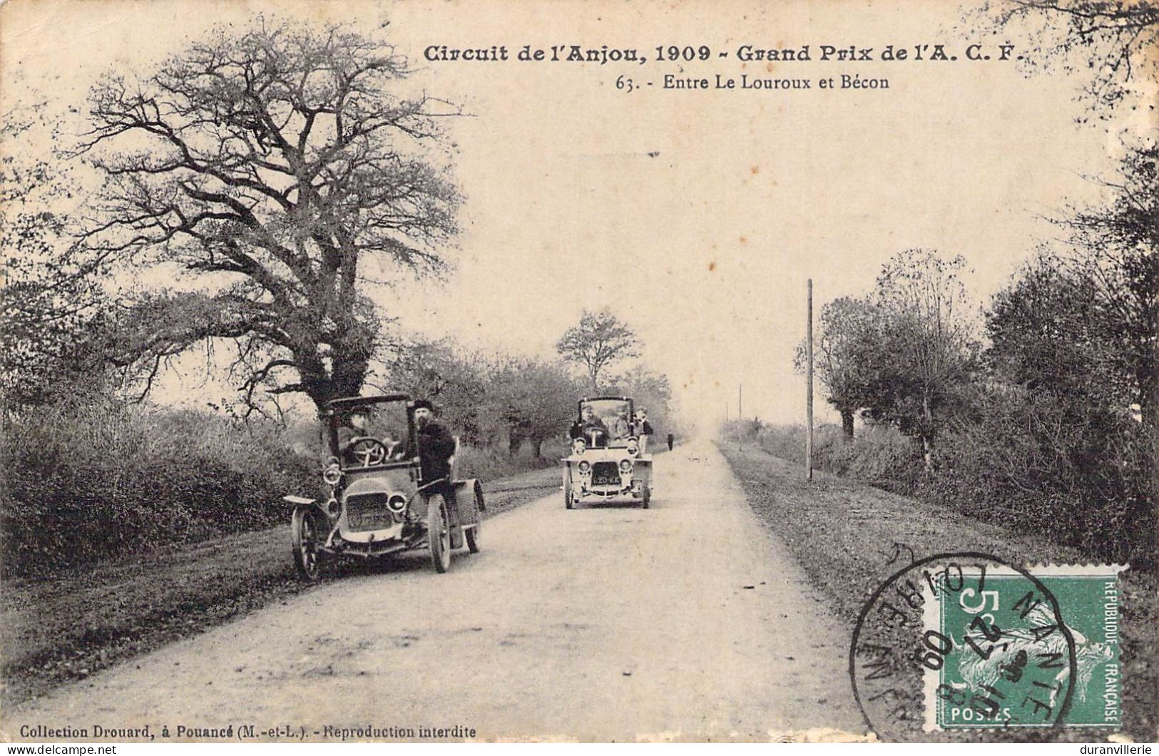 Course Automobile Circuit De L'Anjou 1909 (49) Grand Prix De L'A.C.F. Entre Le Louroux Et Bécon. Cachet Pharmacie Nantes - Grand Prix / F1