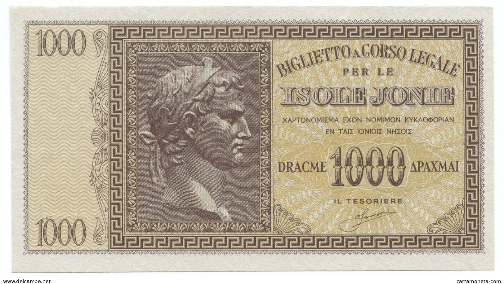 1000 DRACME OCCUPAZIONE ITALIANA DELLA GRECIA ISOLE JONIE APRILE 1942 FDS-/FDS - Andere & Zonder Classificatie