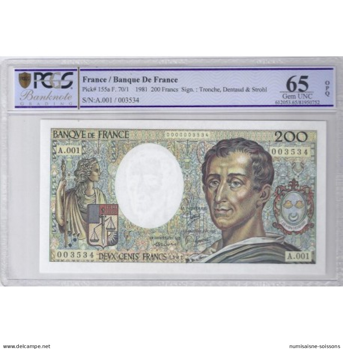 FAY 70/01 - 200 FRANCS MONTESQUIEU - 1981 - A001 N°3534 - NEUF - UNC - PICK 155 - 200 F 1981-1994 ''Montesquieu''