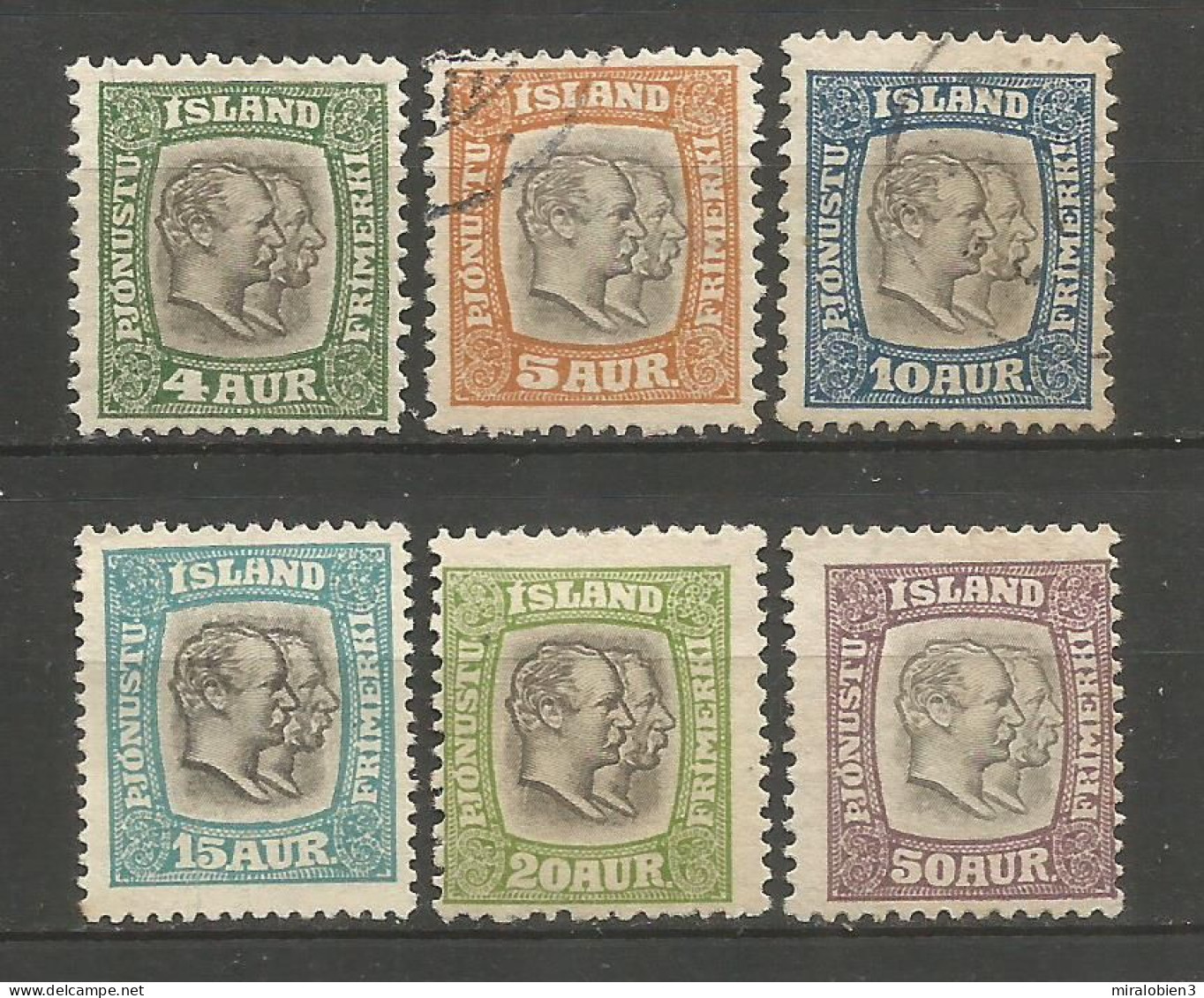 ISLANDIA 1907-1908 SERVICIO CONJUNTO DE SELLOS USADOS DIFERENTES - Dienstmarken
