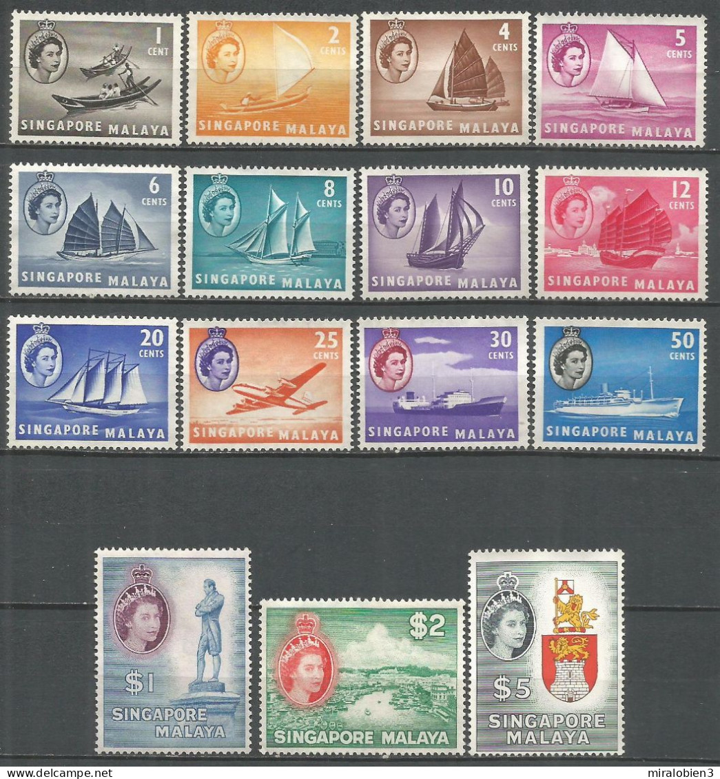 SINGAPUR YVERT NUM. 28/42 SERIE COMPETA NUEVA SIN GOMA - Singapore (...-1959)