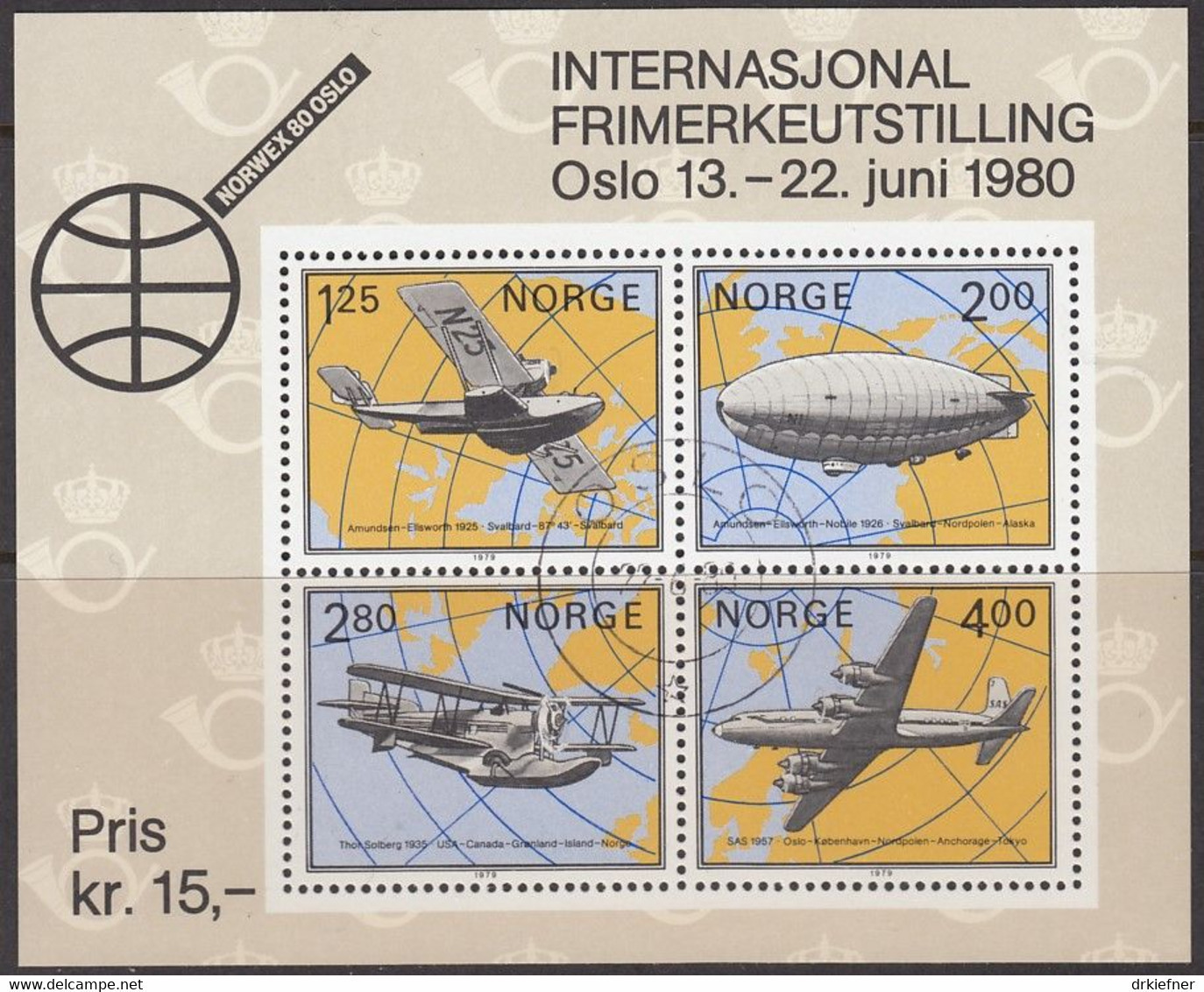 NORWEGEN Block 2, Gestempelt, Internationale Briefmarkenausstellung NORWEX 1980, Oslo 1979, Luftfahrt - Blocks & Sheetlets