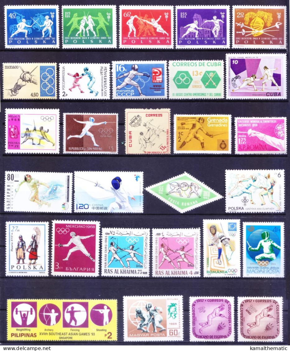 Fencing, Sports, Olympic, Sword Fighting, 73 Different MNH Stamps Rare Collection - Escrime