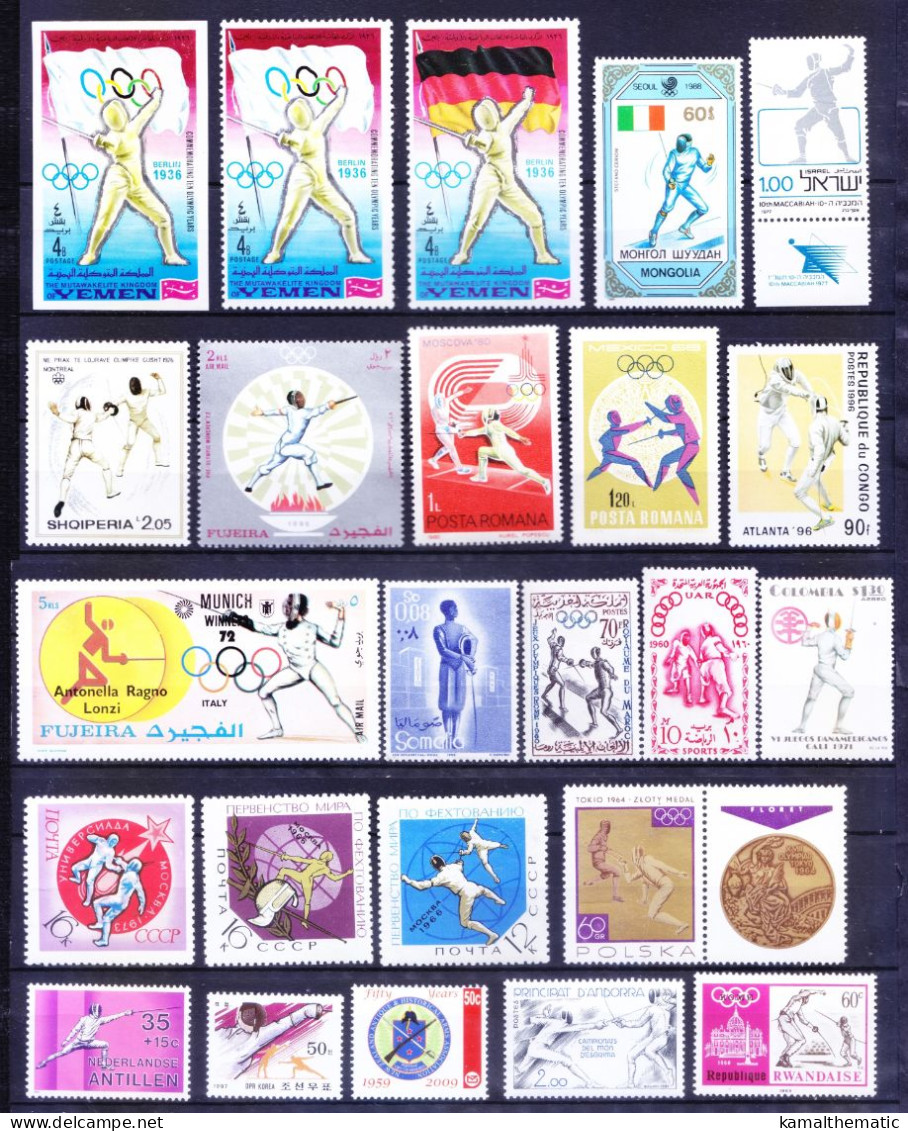 Fencing, Sports, Olympic, Sword Fighting, 73 Different MNH Stamps Rare Collection - Escrime